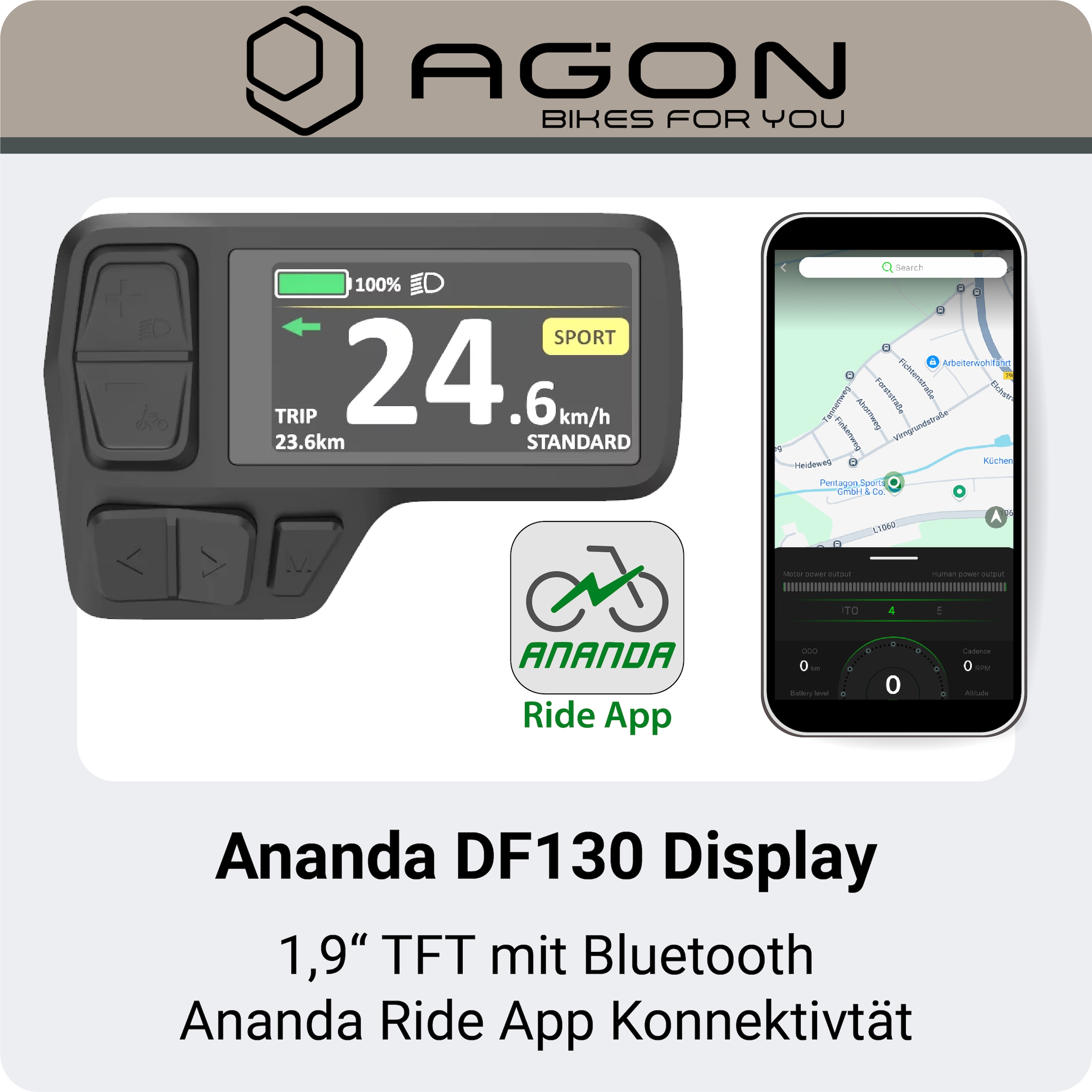 AGON »Alpha« 10 Gang Deore SGS T6000 Schaltwerk Kettenschaltung Heckmotor 250 W Pedelec, Elektrofahrrad für Damen u. Herren, MTB
