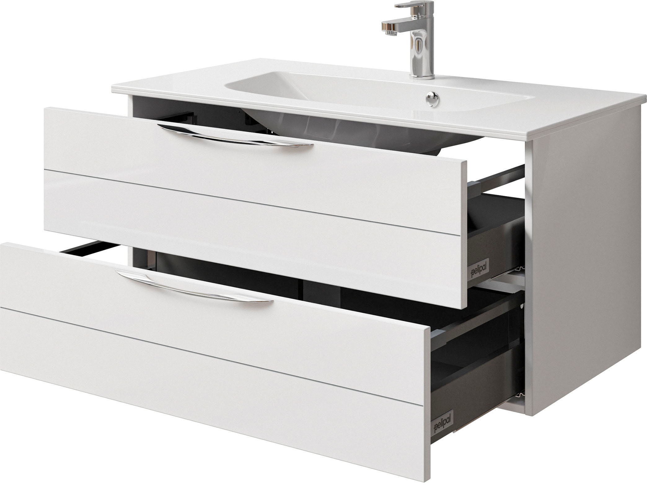 Saphir Waschtisch »Serie 6025 Mineralmarmor-Waschtisch mit Unterschrank, 97 cm breit«, Waschplatz mit 2 Schubladen, hängend, verschiedene Ausführungen