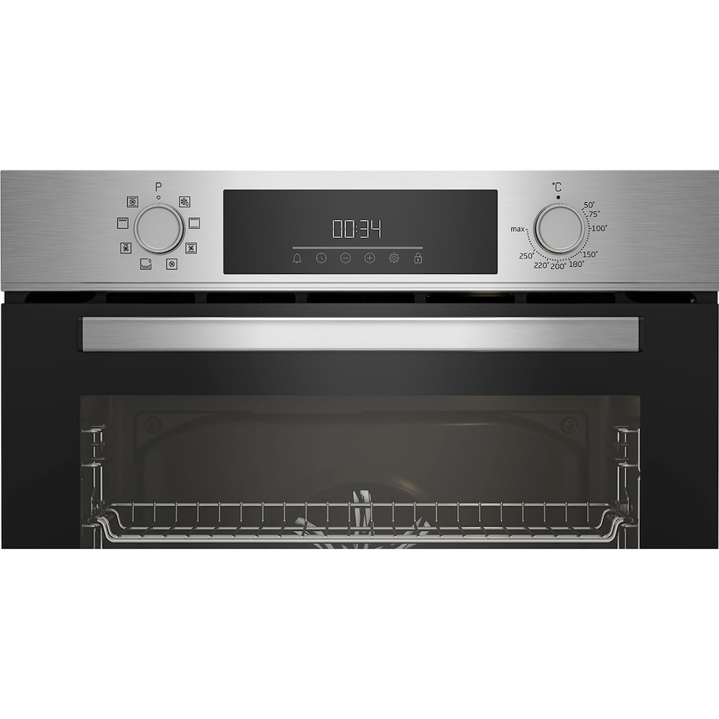 BEKO Backofen-Set »BBSM12340X«, BBSM12340X, mit Teleskopauszug nachrüstbar, Simple Steam Reinigungsfunktion