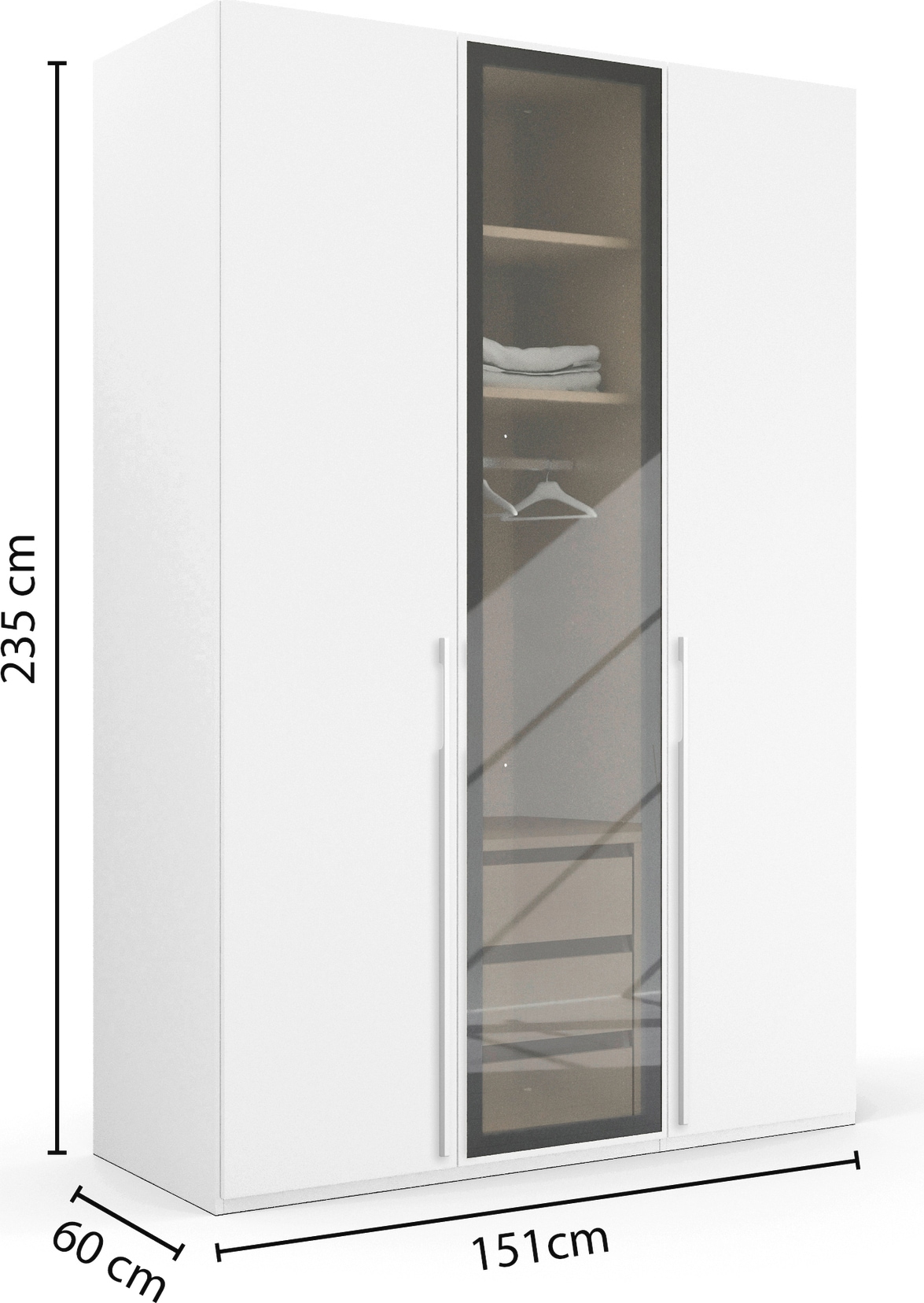 rauch Drehtürenschrank »Kleiderschrank Schrank Garderobe SKAT SHINE mit hochwertigem,«, transparentem Grauglas inkl. umfangreichem Zubehör MADE IN GERMANY