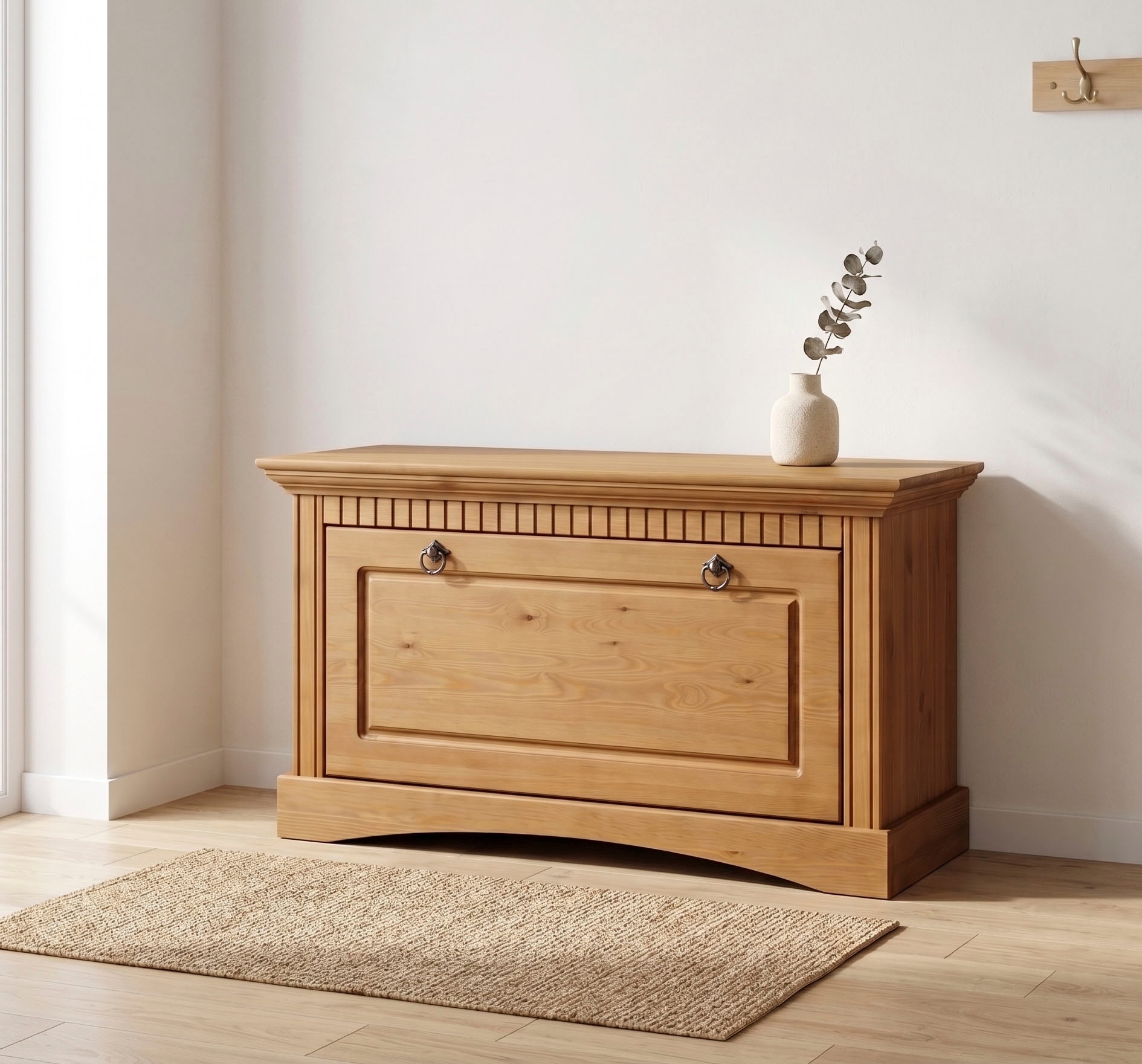 OTTO home Schuhtruhe »Rustic, Schuhbank, Dielenmöbel, Landhausstil« aus massiver Kiefer, Sitzhöhe 49 cm, mit Kassettenoptik