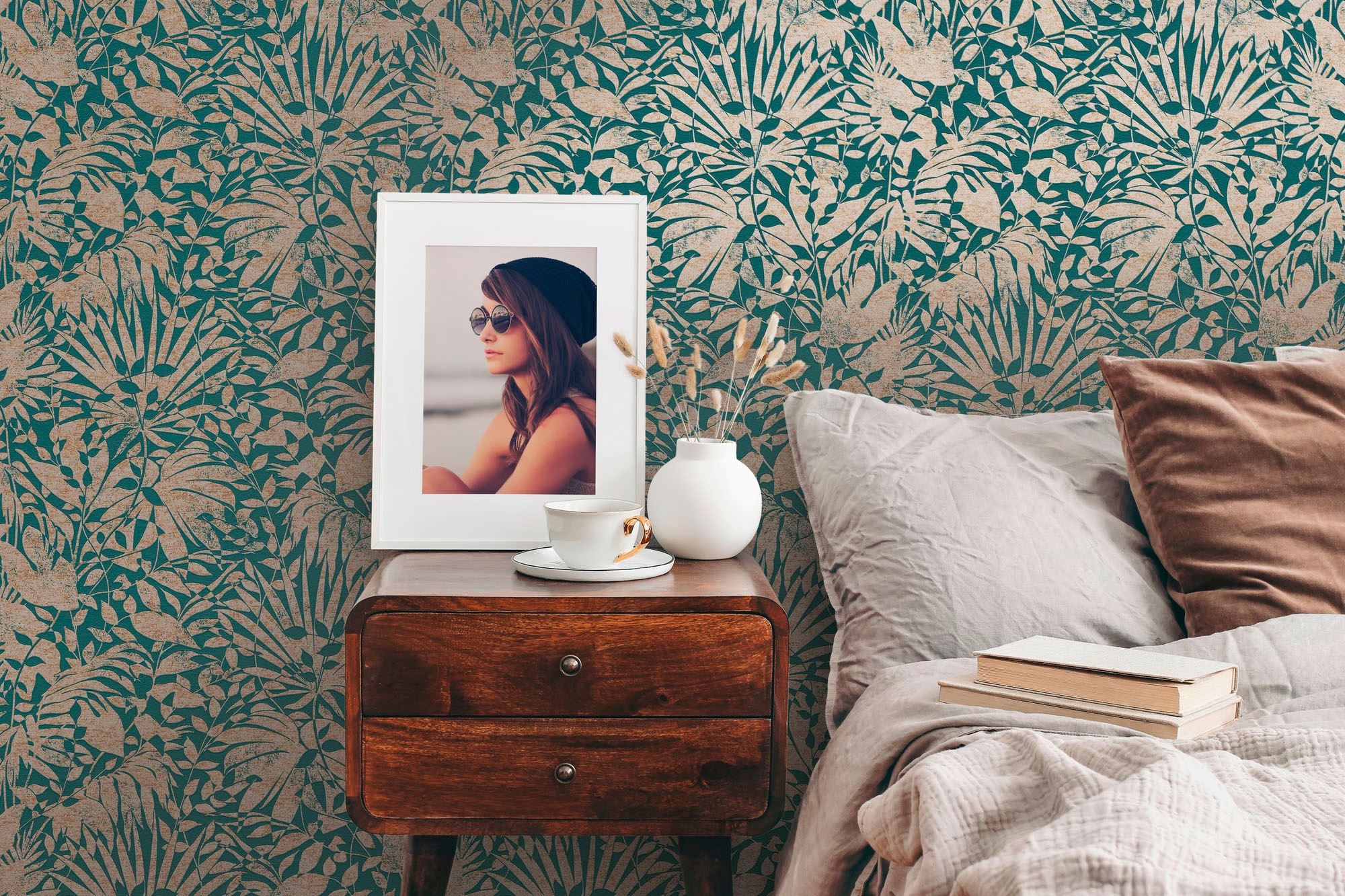 A.S. Création Vliestapete »THE BOS Floral Blätter«, glänzend-abstrakt-organisch, Florale Tapete Tapete Floral Tapeten Wohnzimmer Schlafzimmer Küche