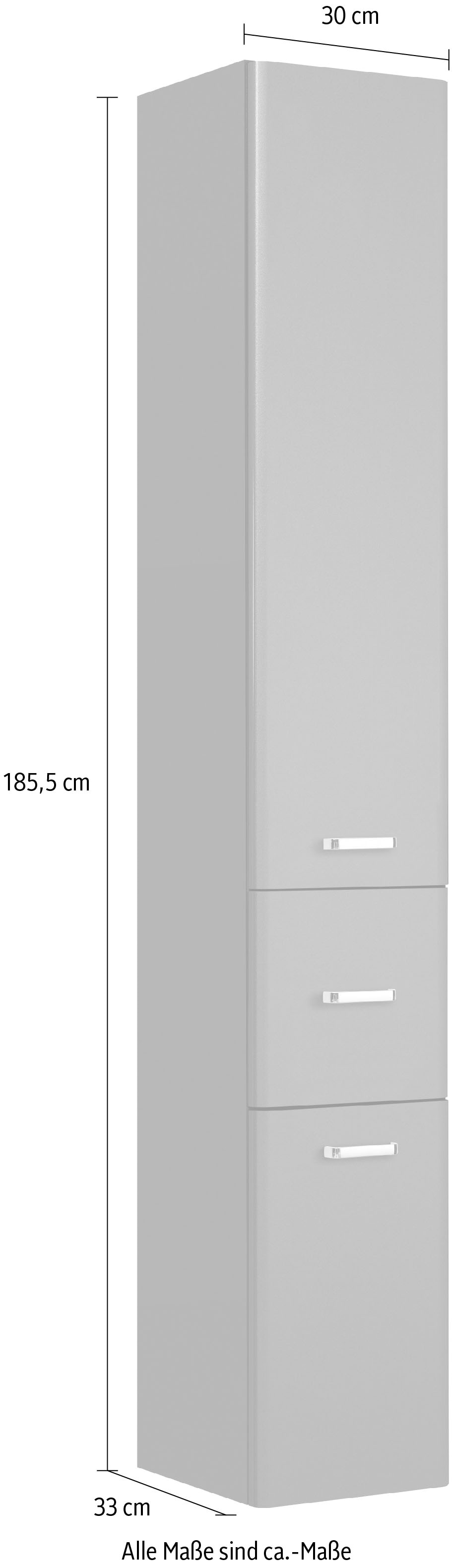 Saphir Hochschrank »Quickset 327 Badschrank 30 cm breit, 2 Türen, 1 Schublade« Badezimmer-Hochschrank inkl. Türdämpfer, Griffe in Chrom glänzend