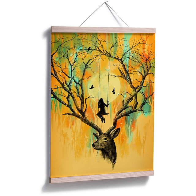 Raten Bild, Wandposter auf »Orange Hirsch Tiere, (1 kaufen St.), Poster Wall-Art Schaukel«, Poster, Wandbild, Geweih