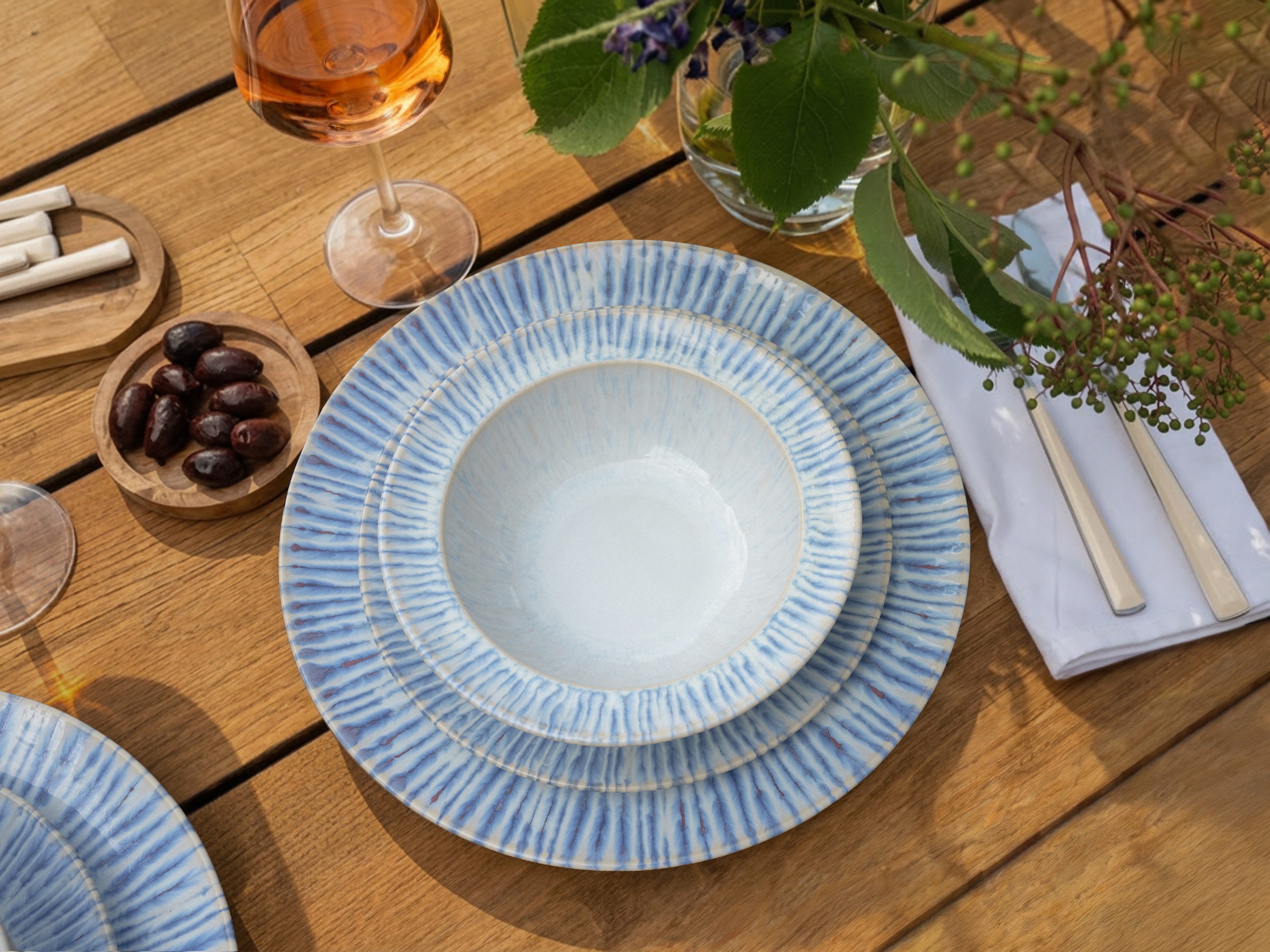 CreaTable Teller-Set »Rondo Summertime Blau, Teller Set 12-tlg« Maritim, Reaktivglasur