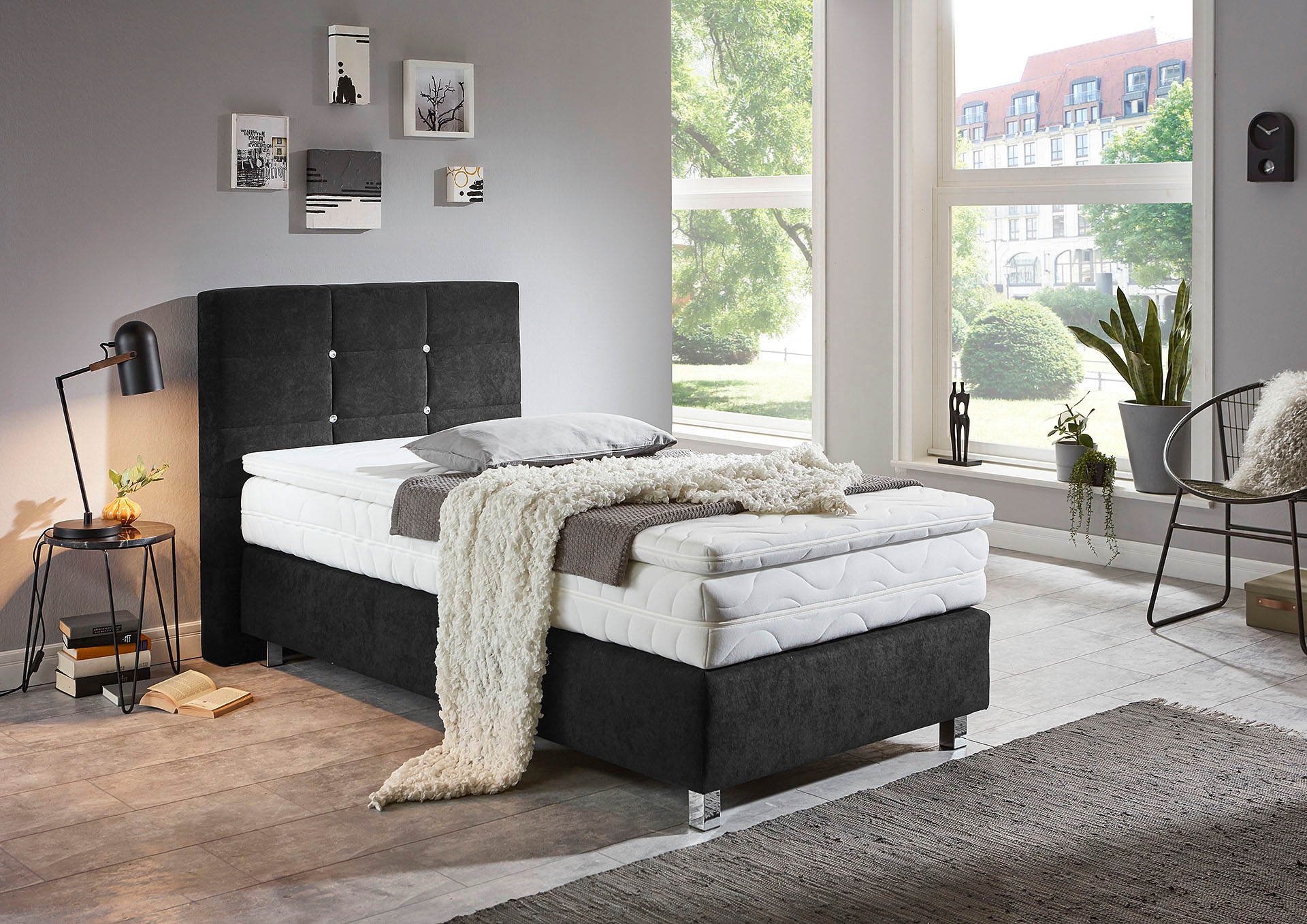 Westfalia Schlafkomfort Boxspringbett, mit Knöpfen in Kristalloptik, wahlweise mit Topper