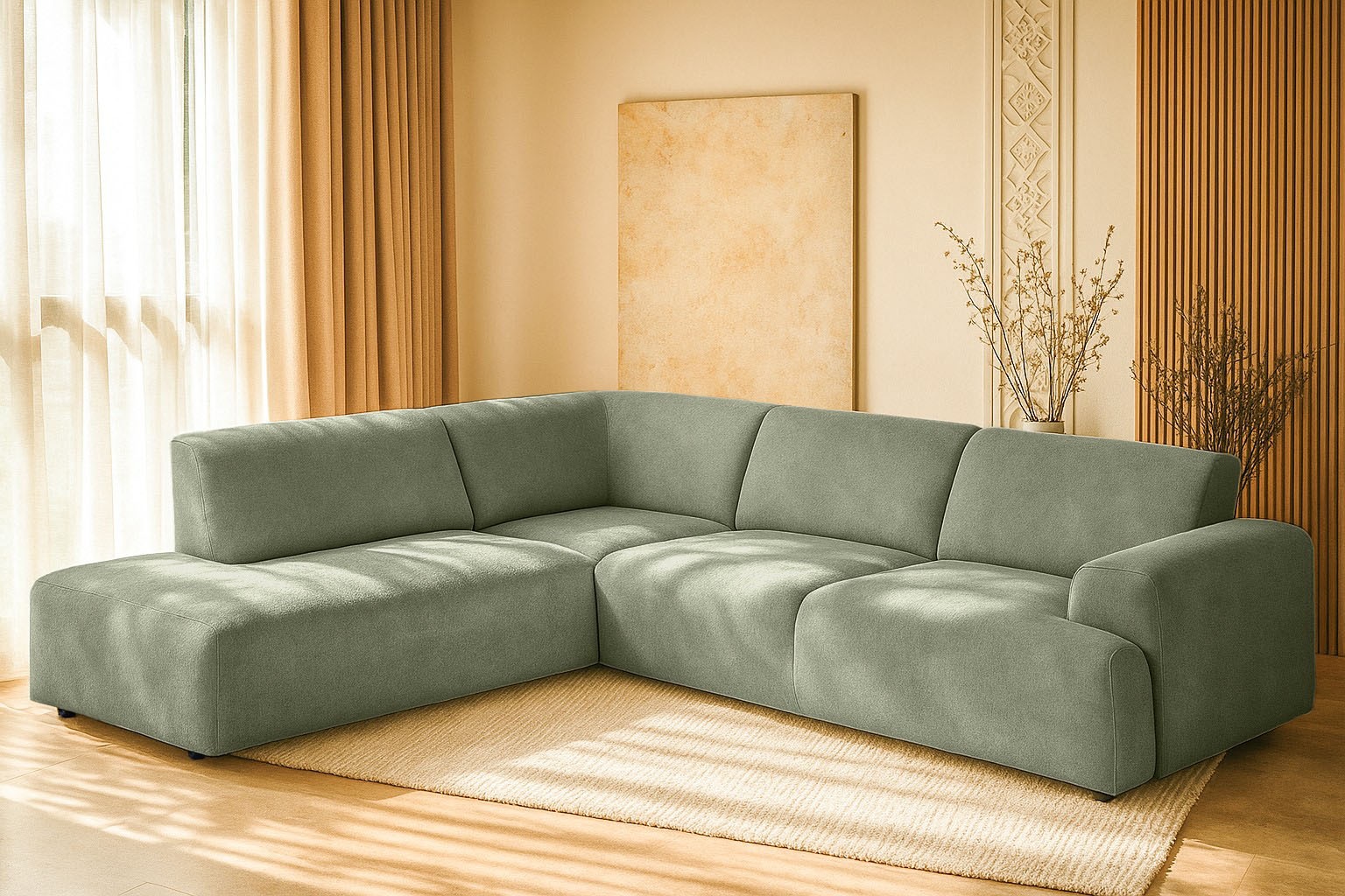 andas Ecksofa »Linkka, Breite 282 cm«, L-Form, in einem weichen Chenille-Stoff, mit Wellenunterfederung