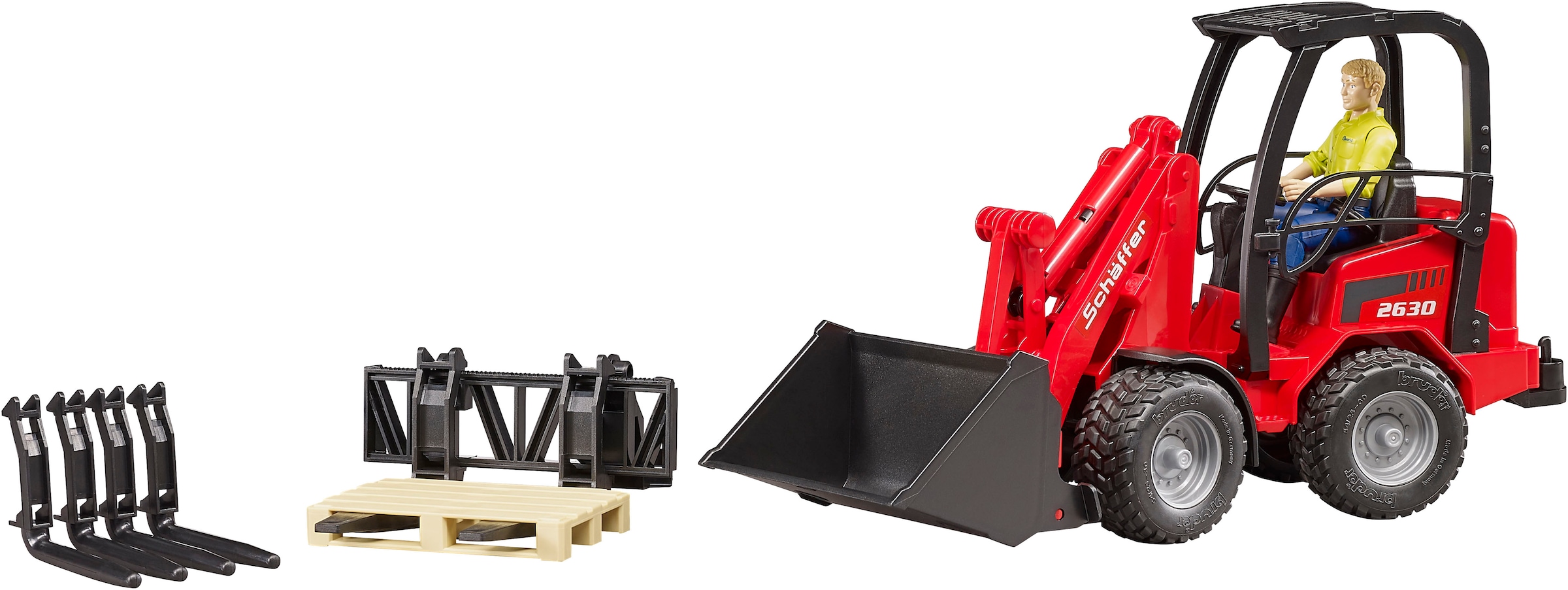 Bruder® Spielzeug-Bagger »Schäffer Hoflader 2630 mit Figur und Zubehör (02191)«, Made in Europe