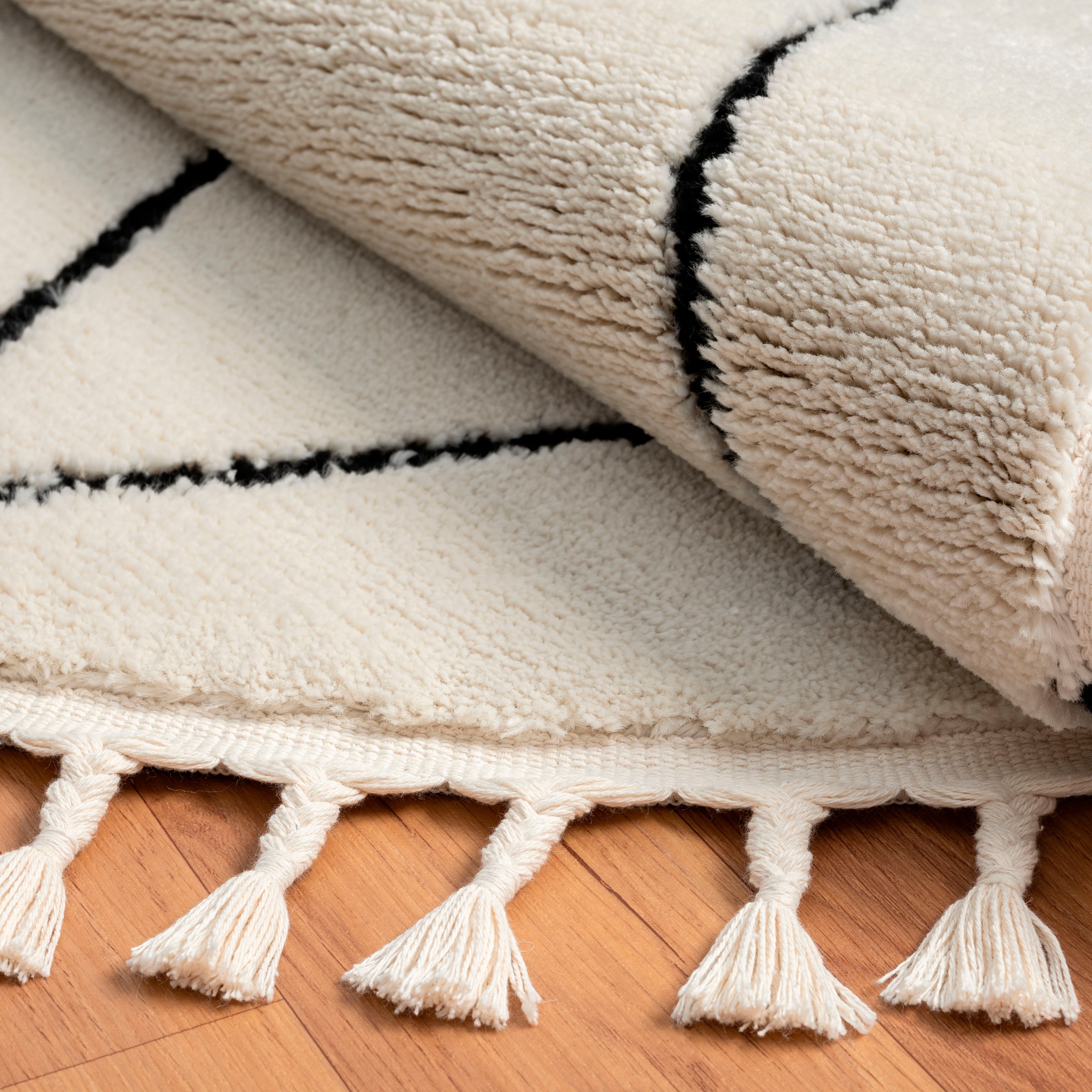 Myflair Möbel & Accessoires Hochflor-Teppich »Moroccan Pattern«, rund, 24 mm Höhe, modern, marokkanisches Design, Rauten Muster, weich, mit Fransen