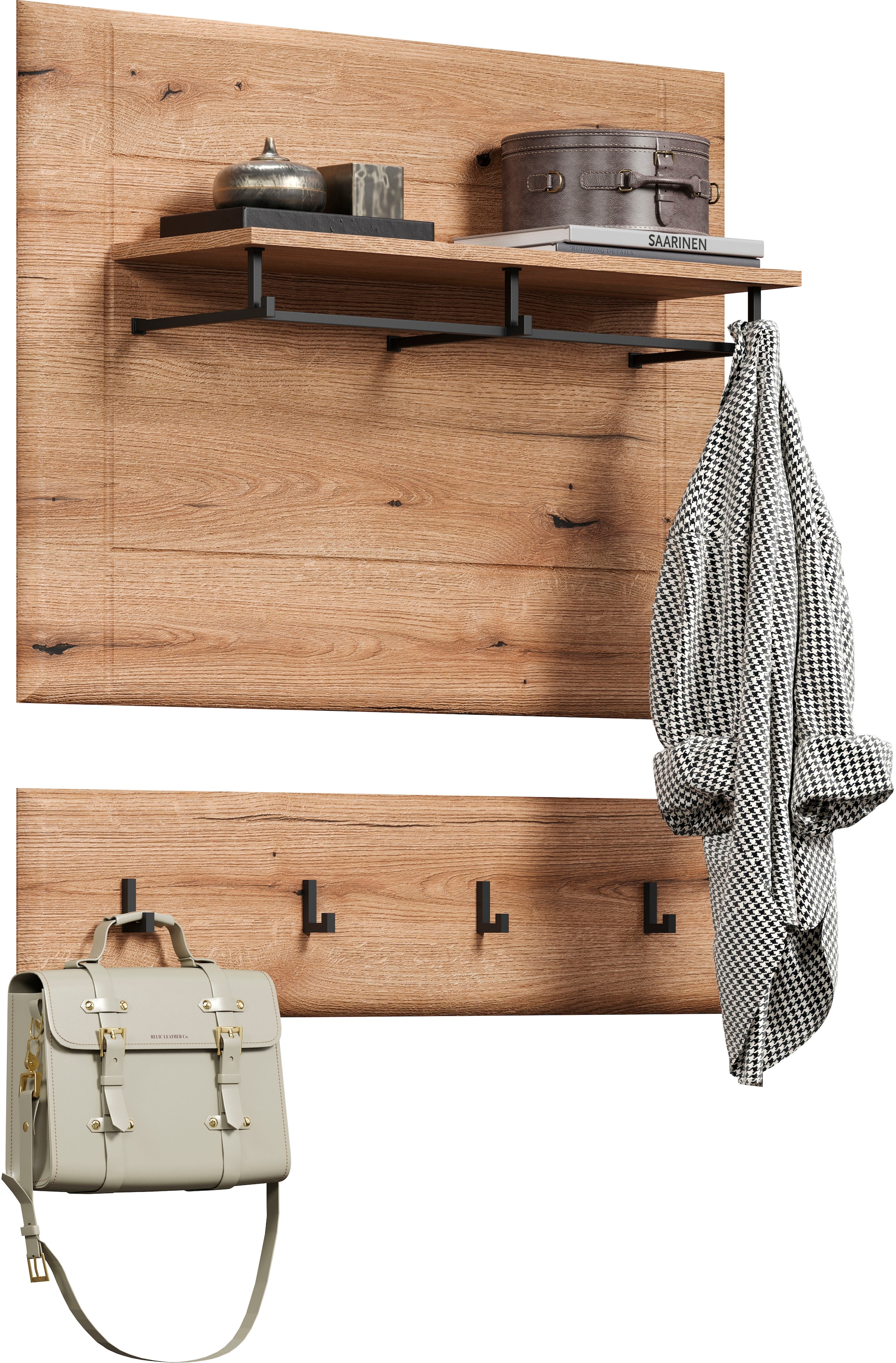 INOSIGN Wandboard »Graz«, (Packung, 1 St.), Maße (B/H/T in cm): (91/70/26) - Farbe: Weiß Hochglanz und Eiche