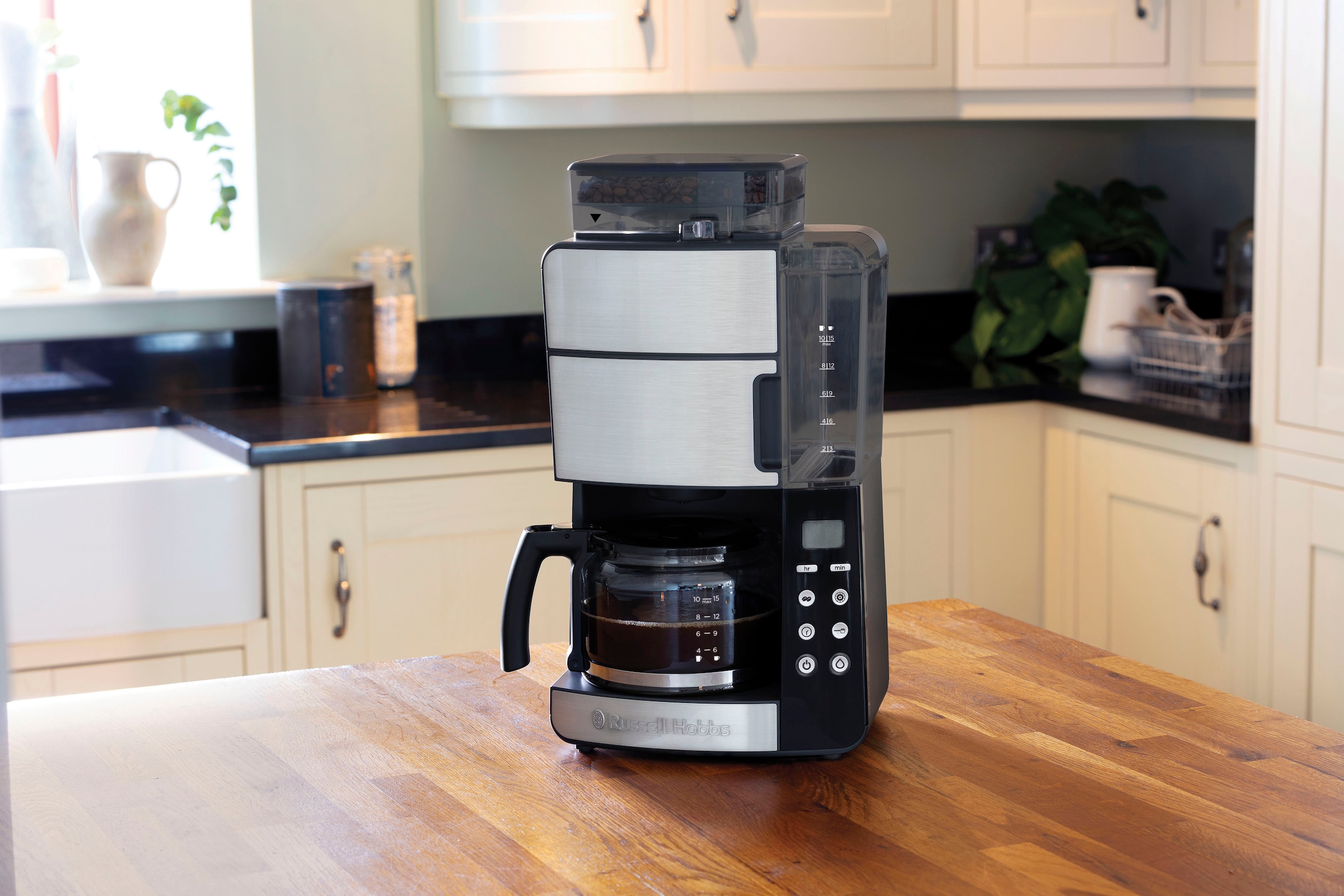 RUSSELL HOBBS Kaffeemaschine mit Mahlwerk »Grind & Brew 25610-56«, 1,25 l Kaffeekanne, Papierfilter, 1x4