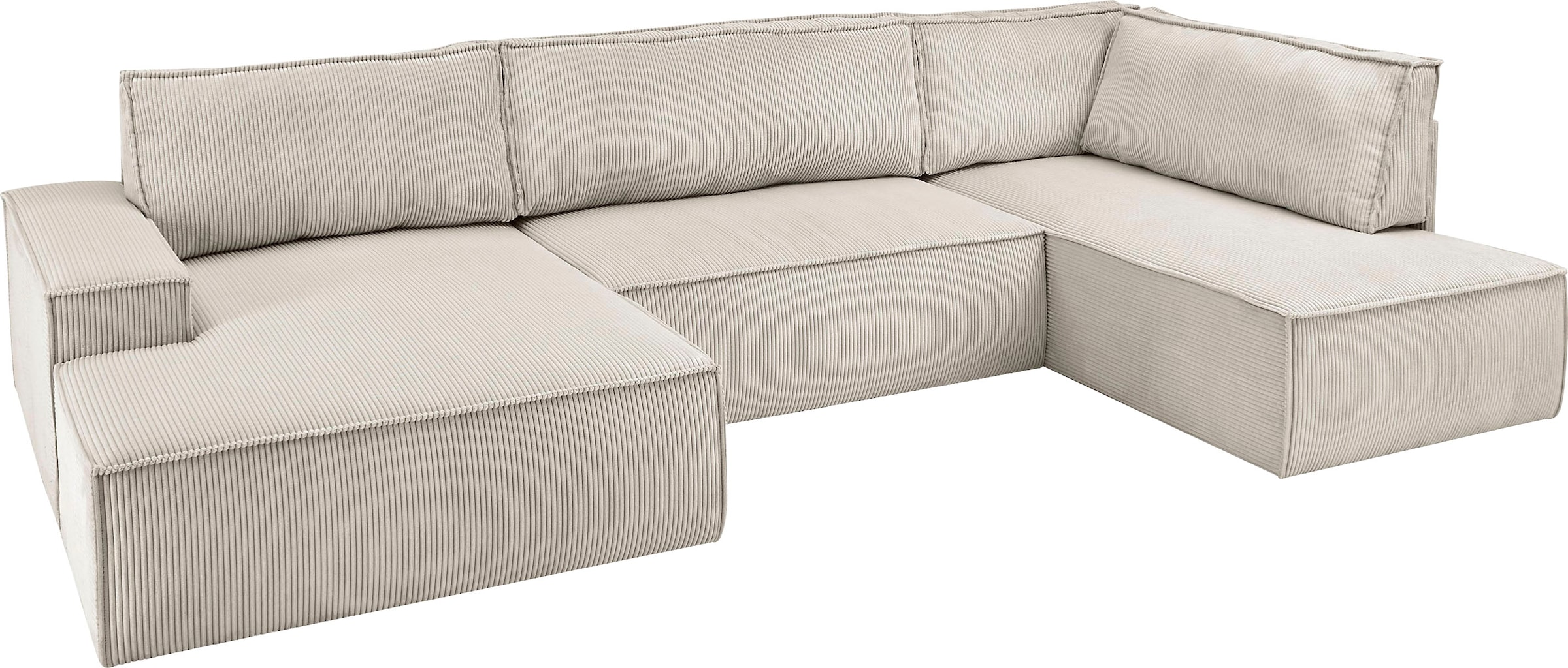 Home affaire Wohnlandschaft »SHERWOOD 329 cm, U-Form, Schlafsofa,«, Schlaffunktion m. Bettkasten (194x139 cm), Cord, Vintage, Samtvelours