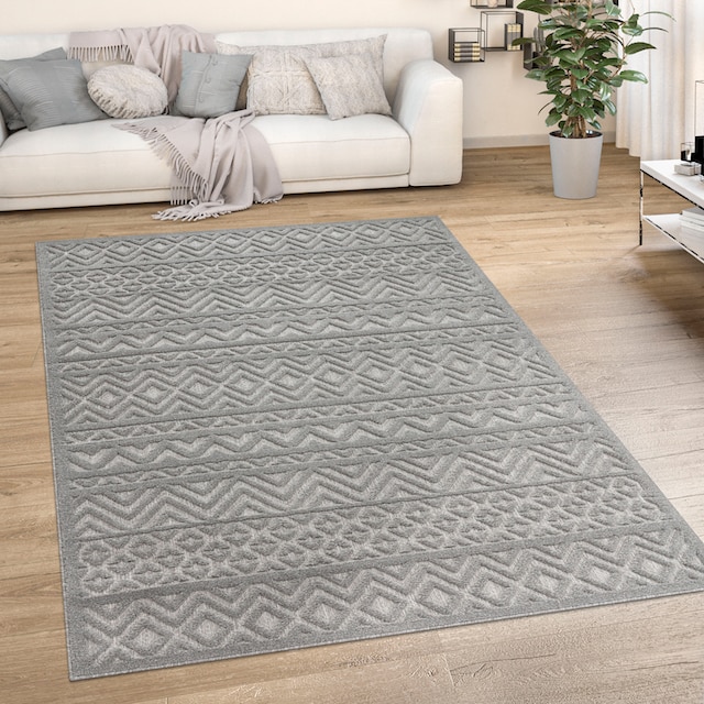 Paco Home Teppich »Livorno 673«, rechteckig, Uni-Farben, Scandi, Rauten  Muster, Hoch-Tief Effekt, Outdoor geeignet auf Raten kaufen