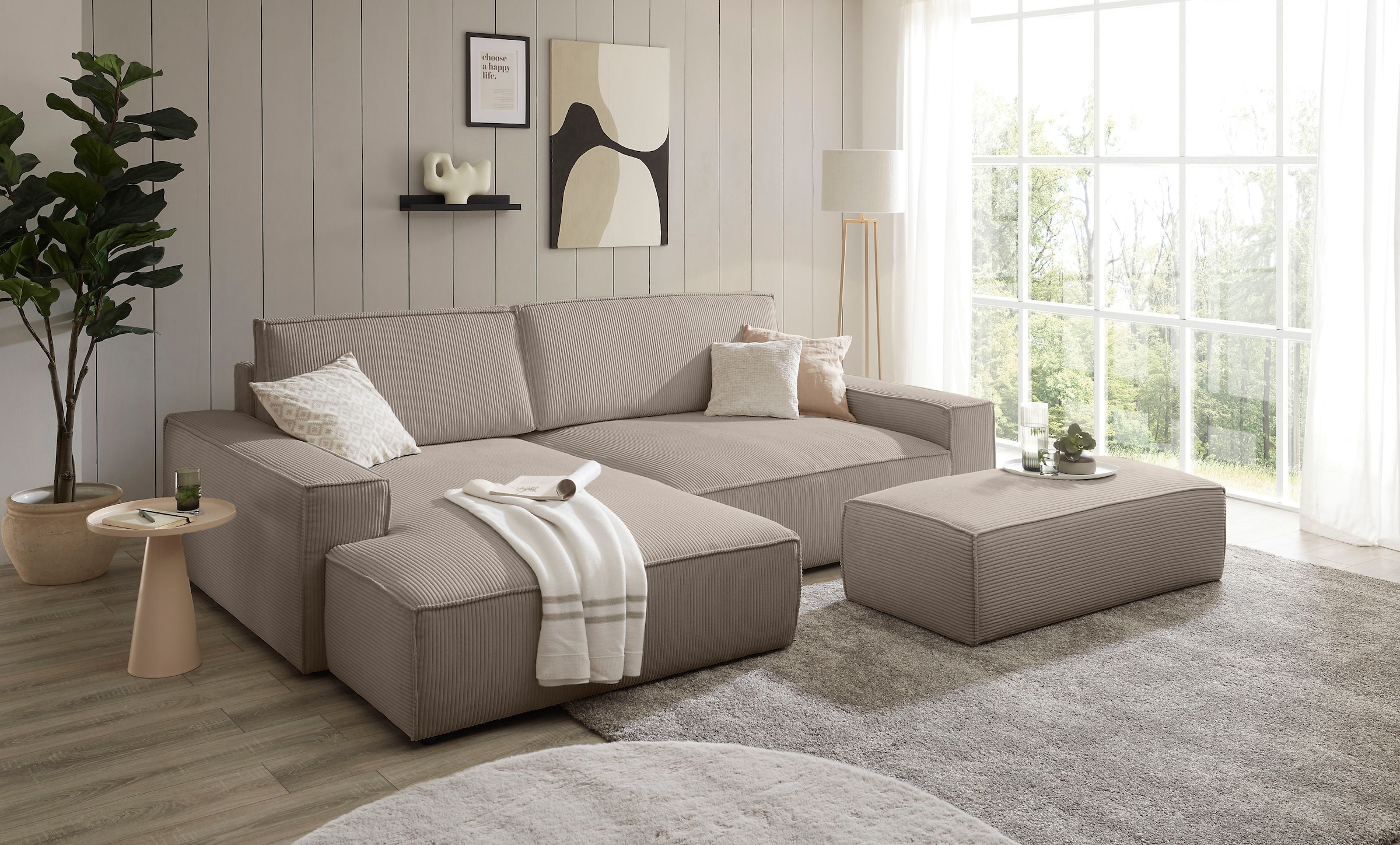 Home affaire Polsterecke »NEU: SHERWOOD XXL tief, L-Form mit Schlaffunktion, Big-Sofa mit Hocker«, (Set, 2 St.), stellbar zum Schlafsofa (Krokodilverbinder), Cord, Leinenoptik