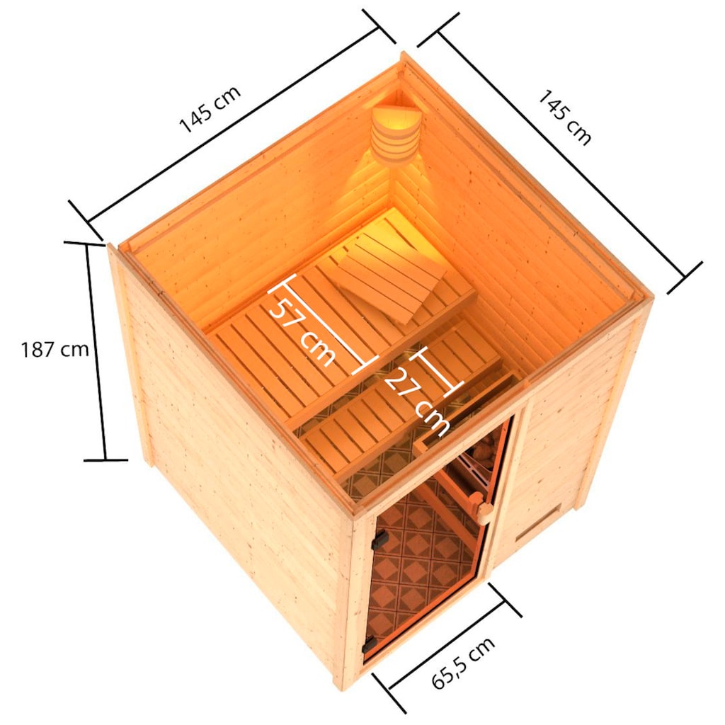 welltime Sauna »Sandy«, 3,6-kW-Plug & Play Ofen mit int. Steuerung