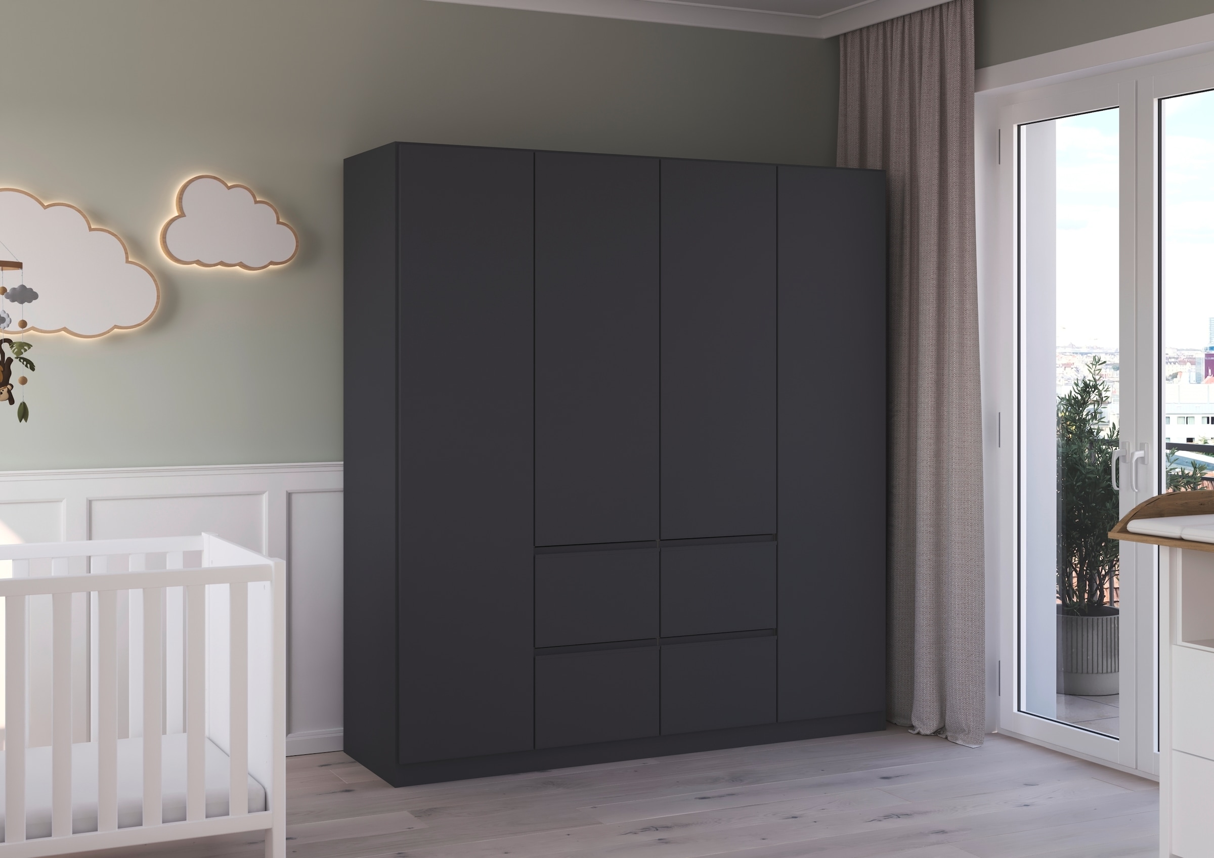 rauch Drehtürenschrank »Kleiderschrank Schrank Garderobe Wäscheschrank BRISTOL in 2 Breiten«, grifflose Front mit Push-to-Open Funktion in 2 Breiten MADE IN GERMANY