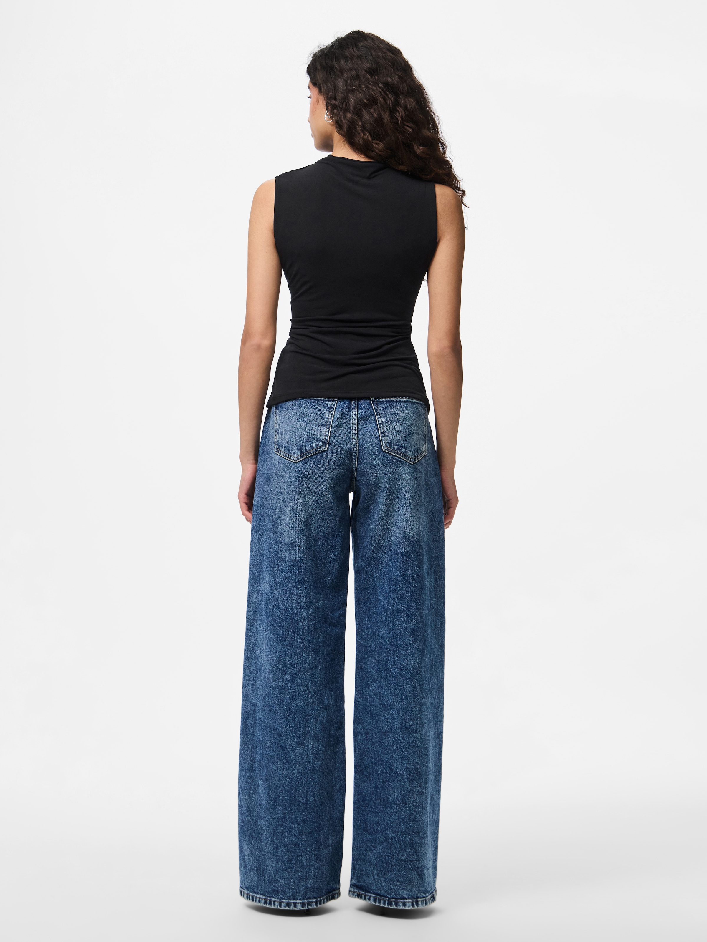 pieces Stehkragenshirt »PCMADISON SL DRAPED TOP NOOS BC« Materialmix, slim fit