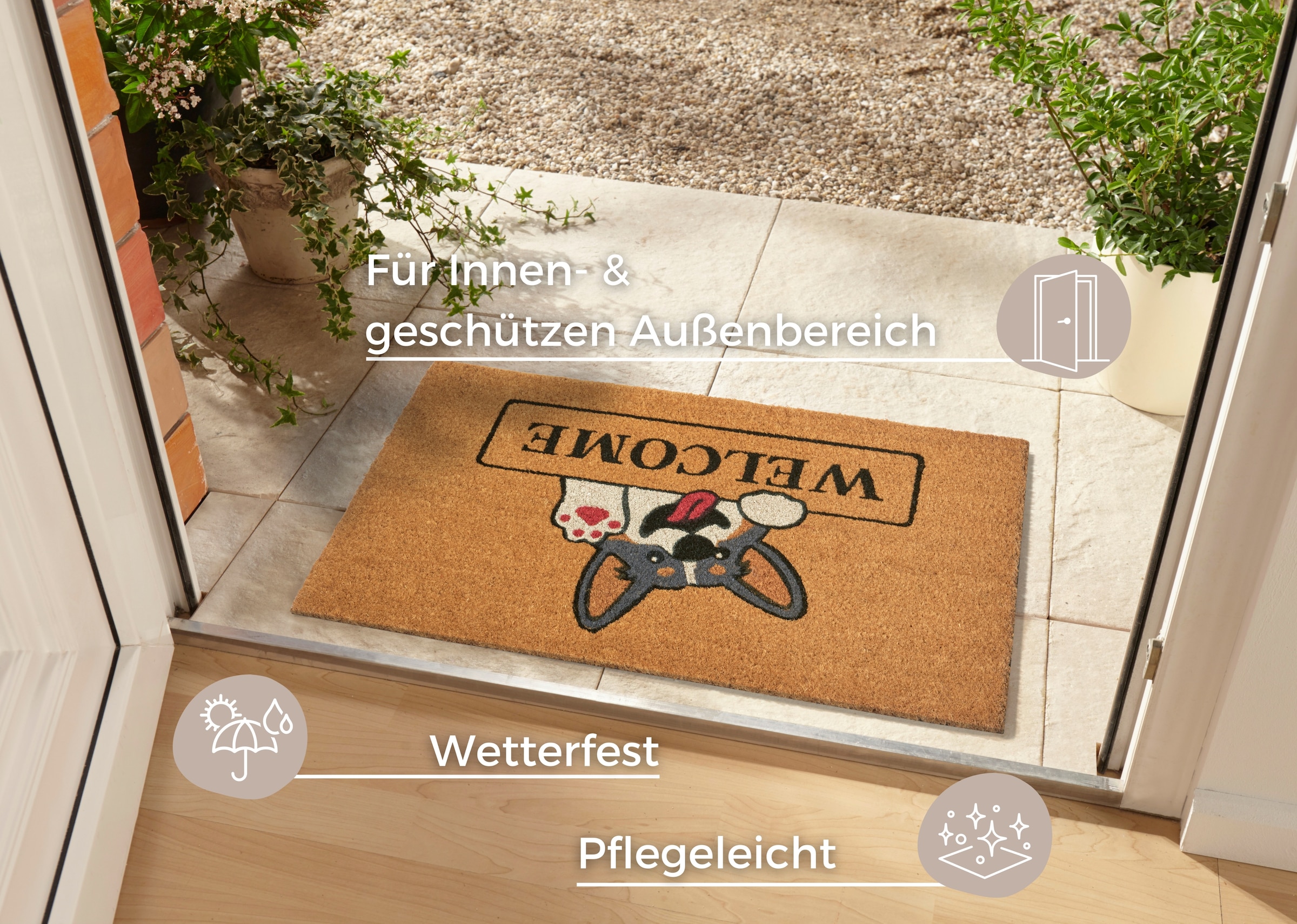 HANSE Home Fußmatte »Welcome & Dog, Türmatte«, rechteckig, 15 mm Höhe, Kokos, Schmutzfangmatte, Outdoor, Rutschfest, Innen, Kokosmatte, Flur