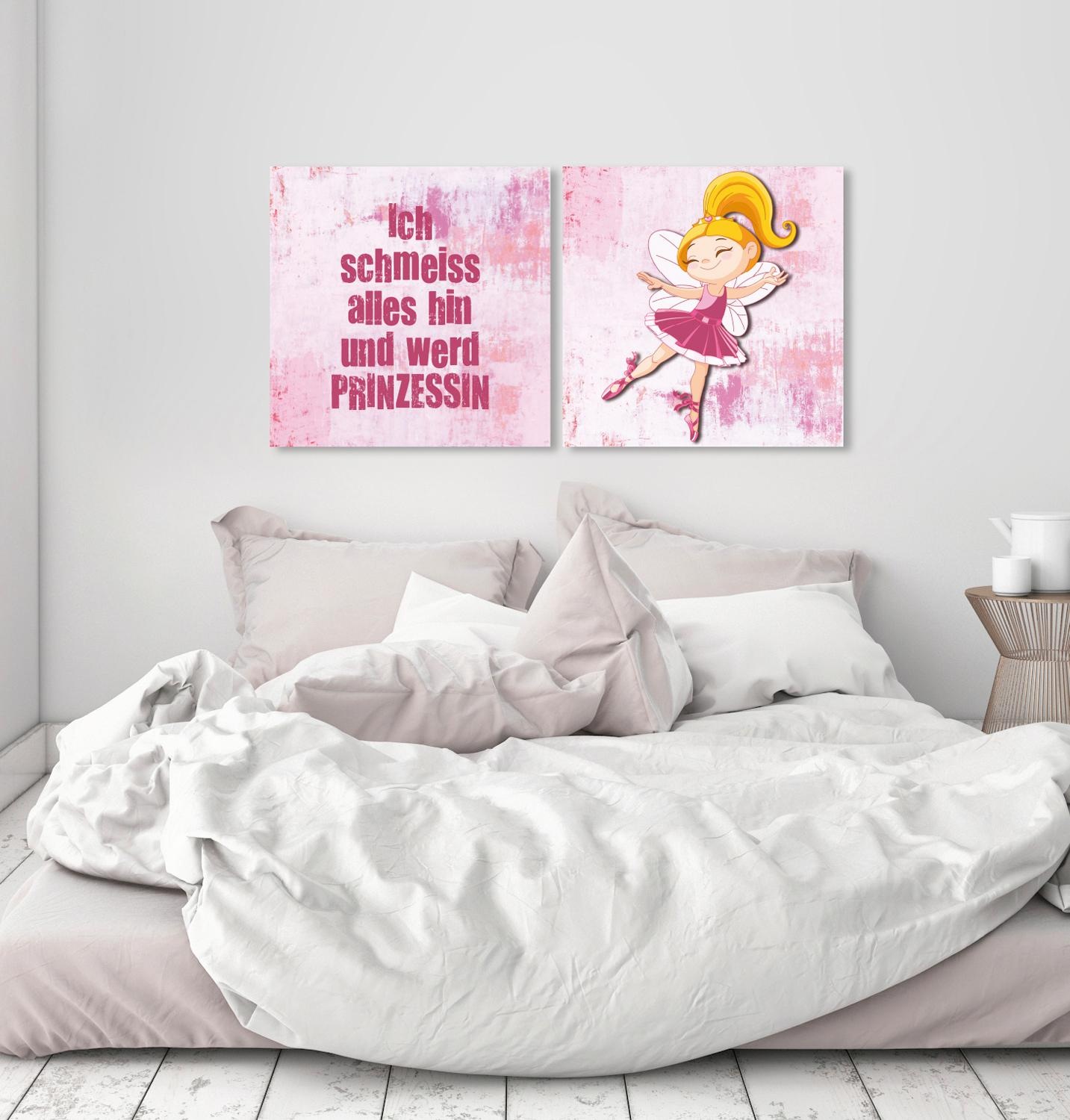 queence Leinwandbild »Prinzessin«, Königinnen-Prinzen-Prinzessinnen-Kunst-Modern-Spa-Spa Bilder-Sprüche-Sprüche & Texte-Schriftzug-Schriftzüge-Könige, (Set), Premium-Leinwandstoff, Handarbeit aus Deutschland, Spruch, 2er Set