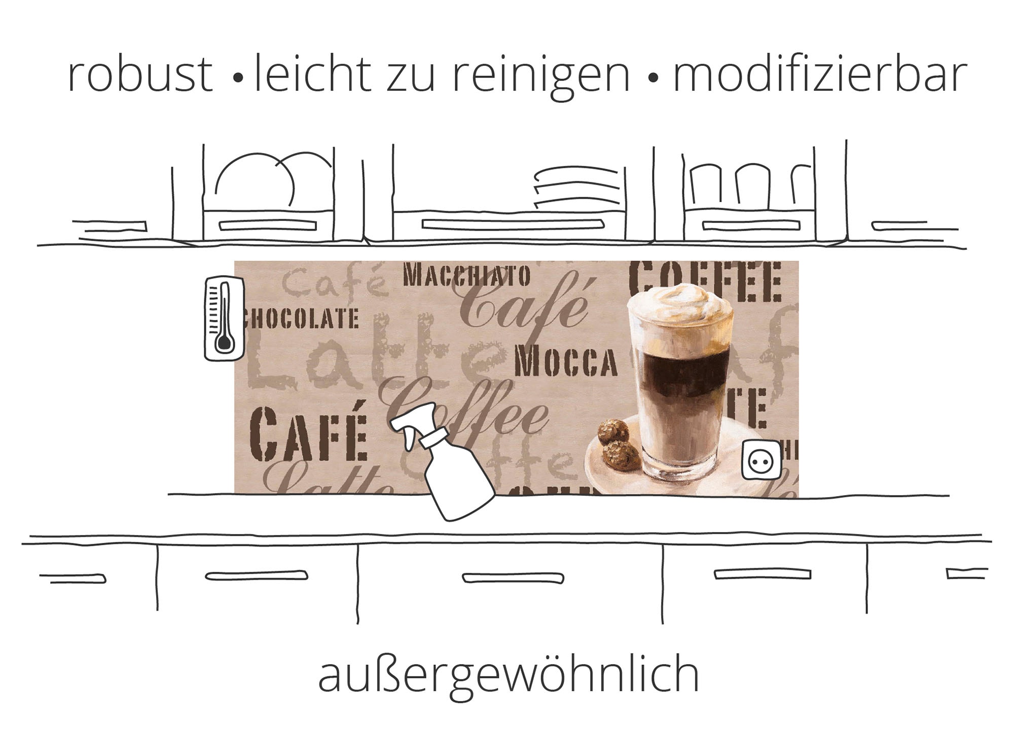 Artland Küchenrückwand »Kaffee - Latte Macchiato«, (1 tlg.), Alu Spritzschutz mit Klebeband, einfache Montage