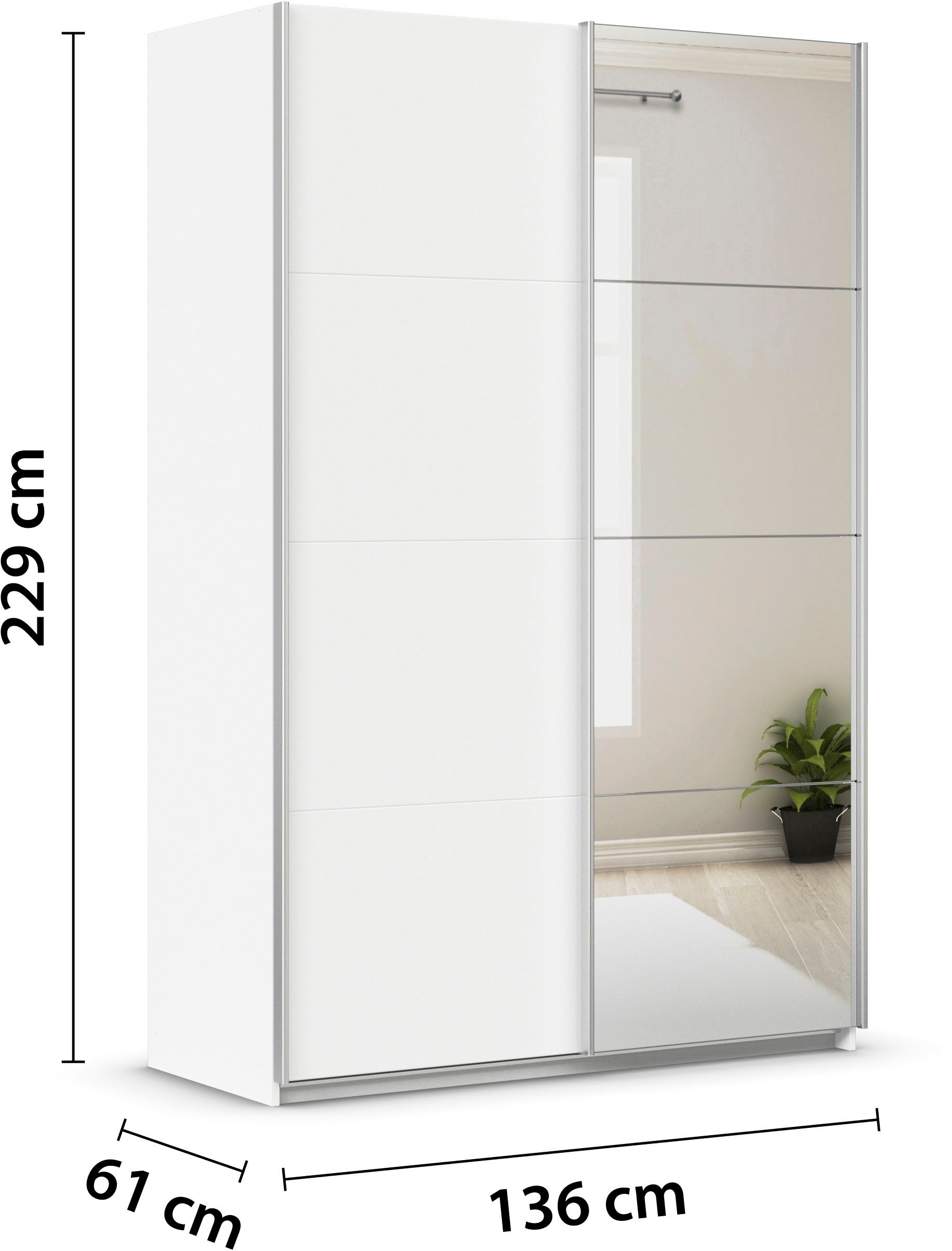 INOSIGN BY RAUCH Schwebetürenschrank »Kleiderschrank Schrank Garderobe Schlafzimmerschrank THANOS«, (in 3 verschiedenen Ausstattungen BASIC/CLASSIC/PREMIUM), Optional mit Spiegel, Metall-Griffleisten alufarben MADE IN GERMANY