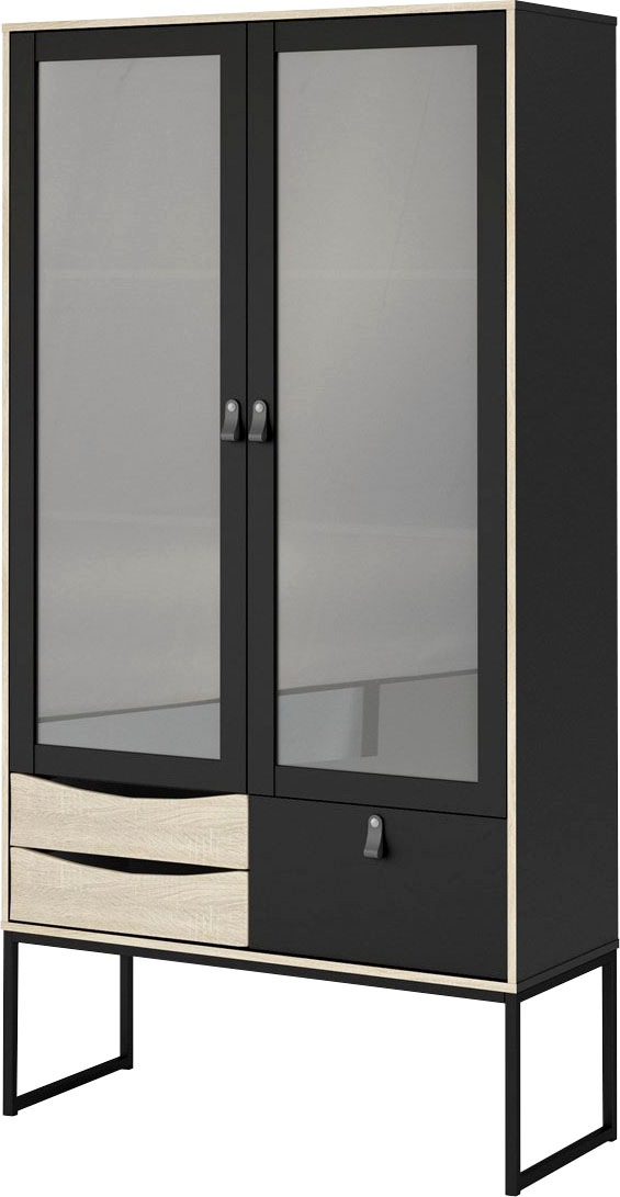 andas Vitrine »Stubbe«, Glasvitrine mit zwei Rahmentüren, 3 Schubkästen, Leder-Griffe