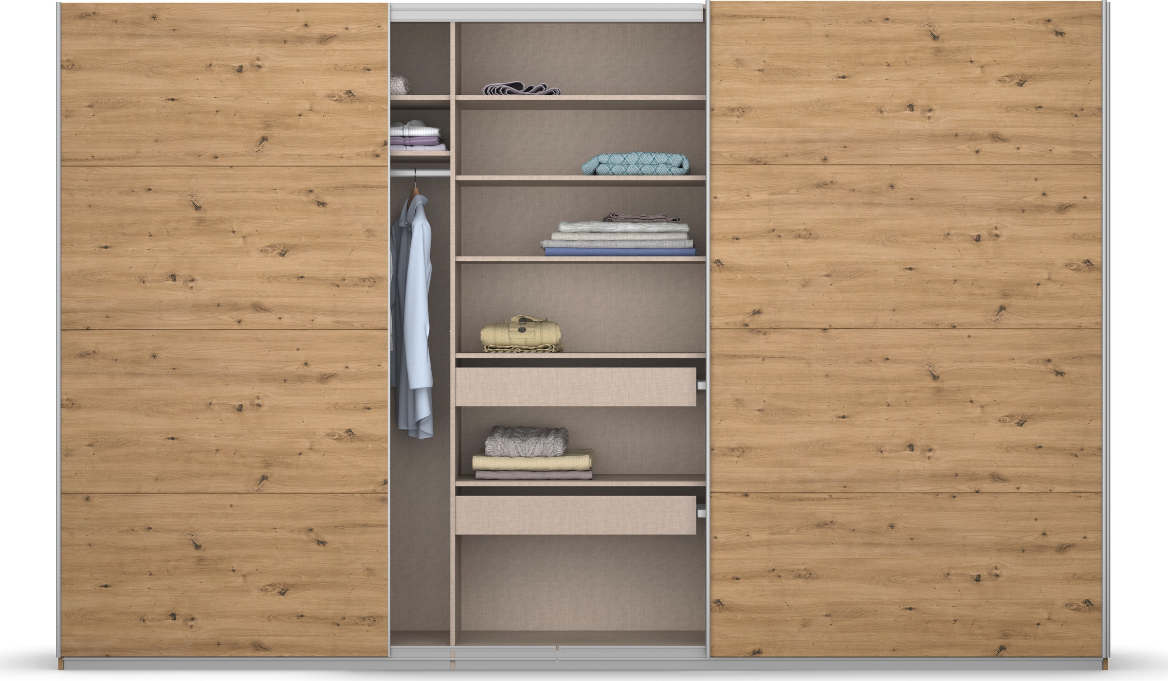 rauch Schwebetürenschrank »Kleiderschrank Schrank Garderobe KOLUNA mit Dekor-Front«, inkl. 2 Innenschubladen sowie extra Einlegeböden MADE IN GERMANY