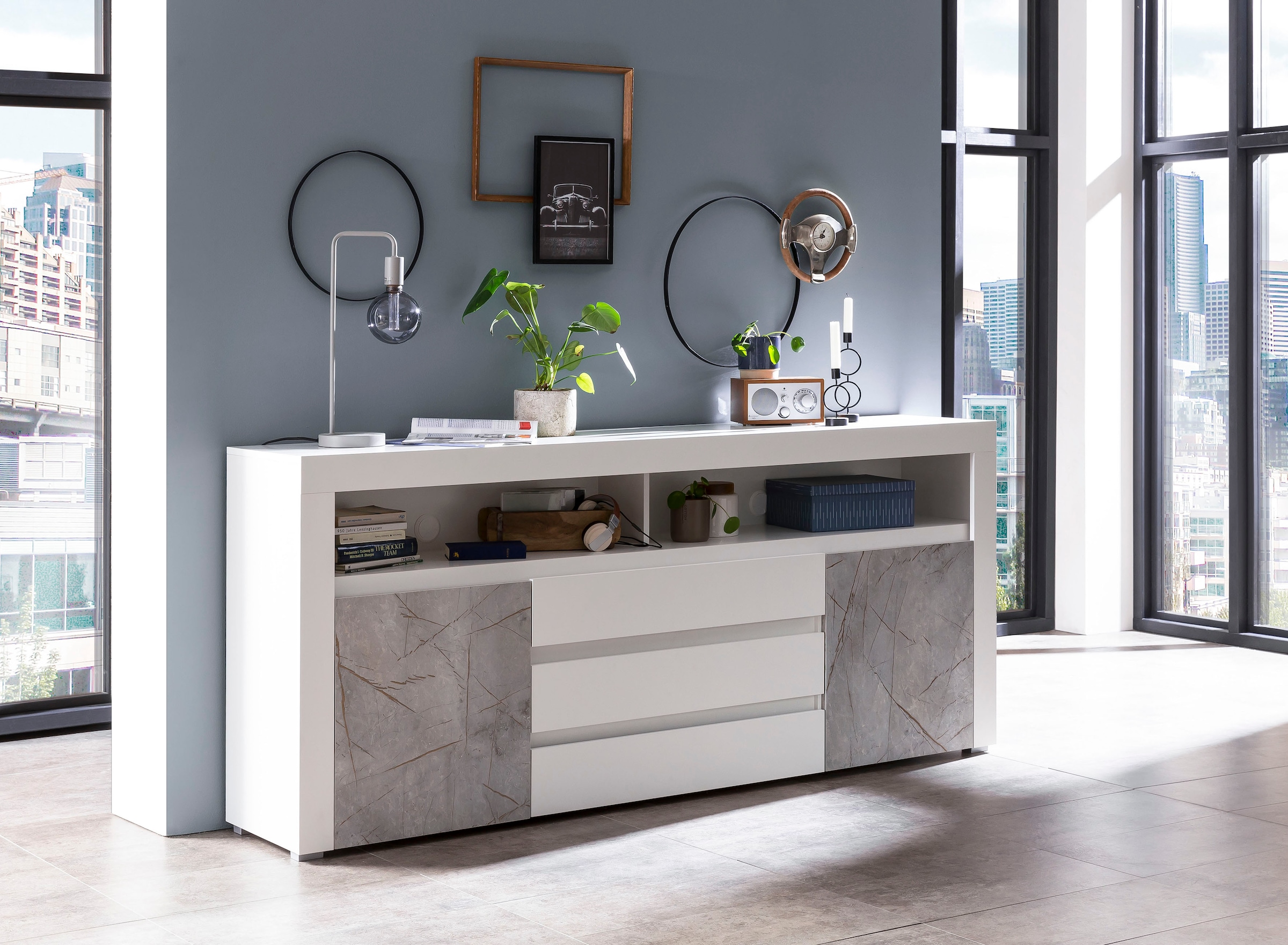 Home affaire Sideboard einem »Stone mit cm bestellen 200 Dekor, Breite online Marble«, edlen Marmor-Optik
