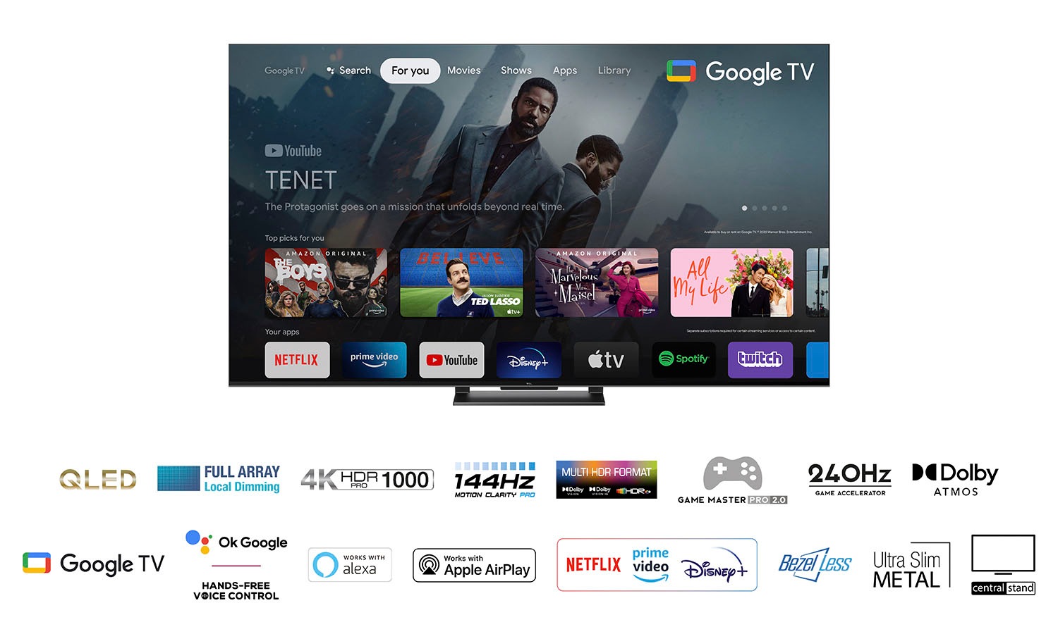 TCL QLED-Fernseher »55C743X1«, 4K Ultra HD, Google TV-Smart-TV-Android TV