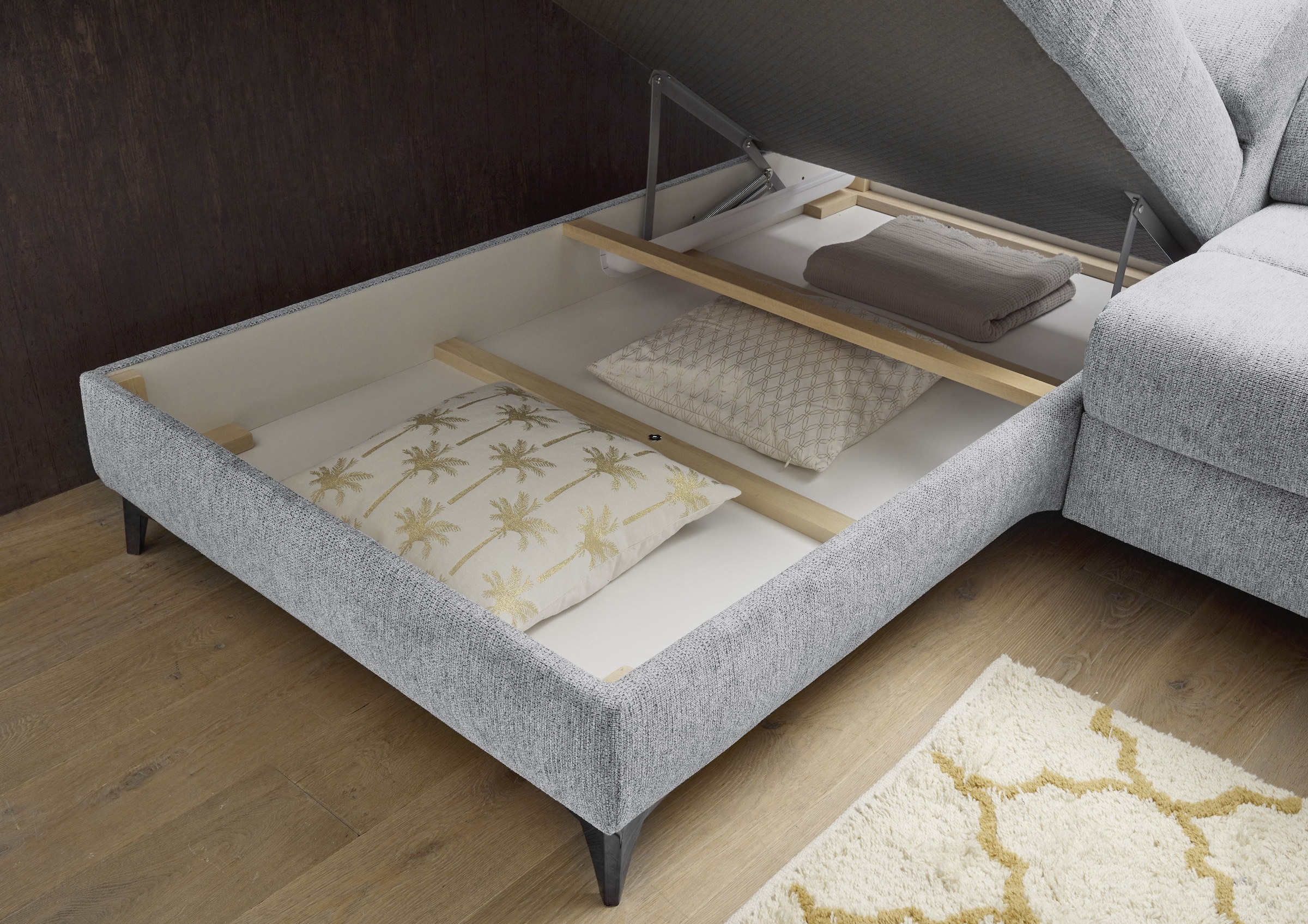 ED EXCITING DESIGN Ecksofa »Sydney L-Form« mit Bettfunktion, Bettkasten, Kopfteilverstellung & 2 Zierkissen