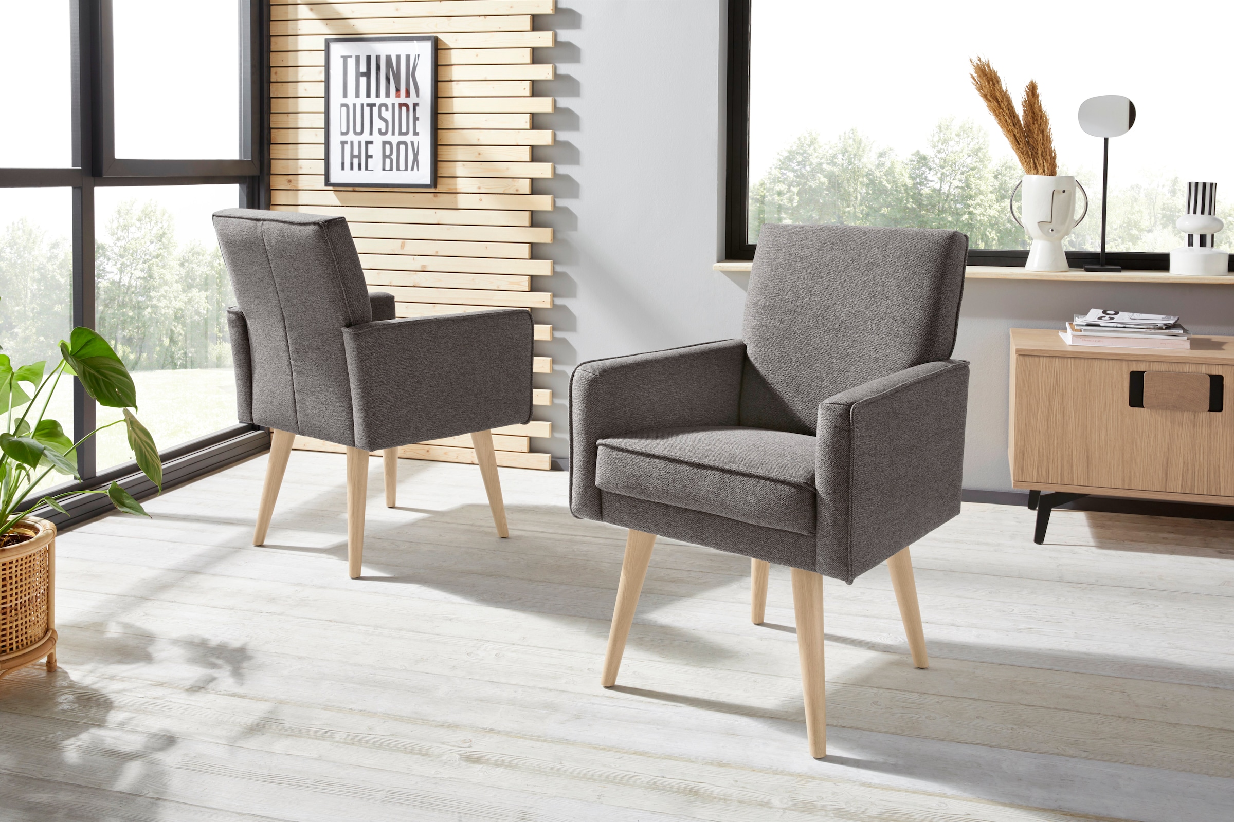 exxpo - sofa fashion Sessel »Lungo, Loungesessel mit moderner Kedernaht, bequem und elegant«, Breite 64 cm, hoher Holzfuß