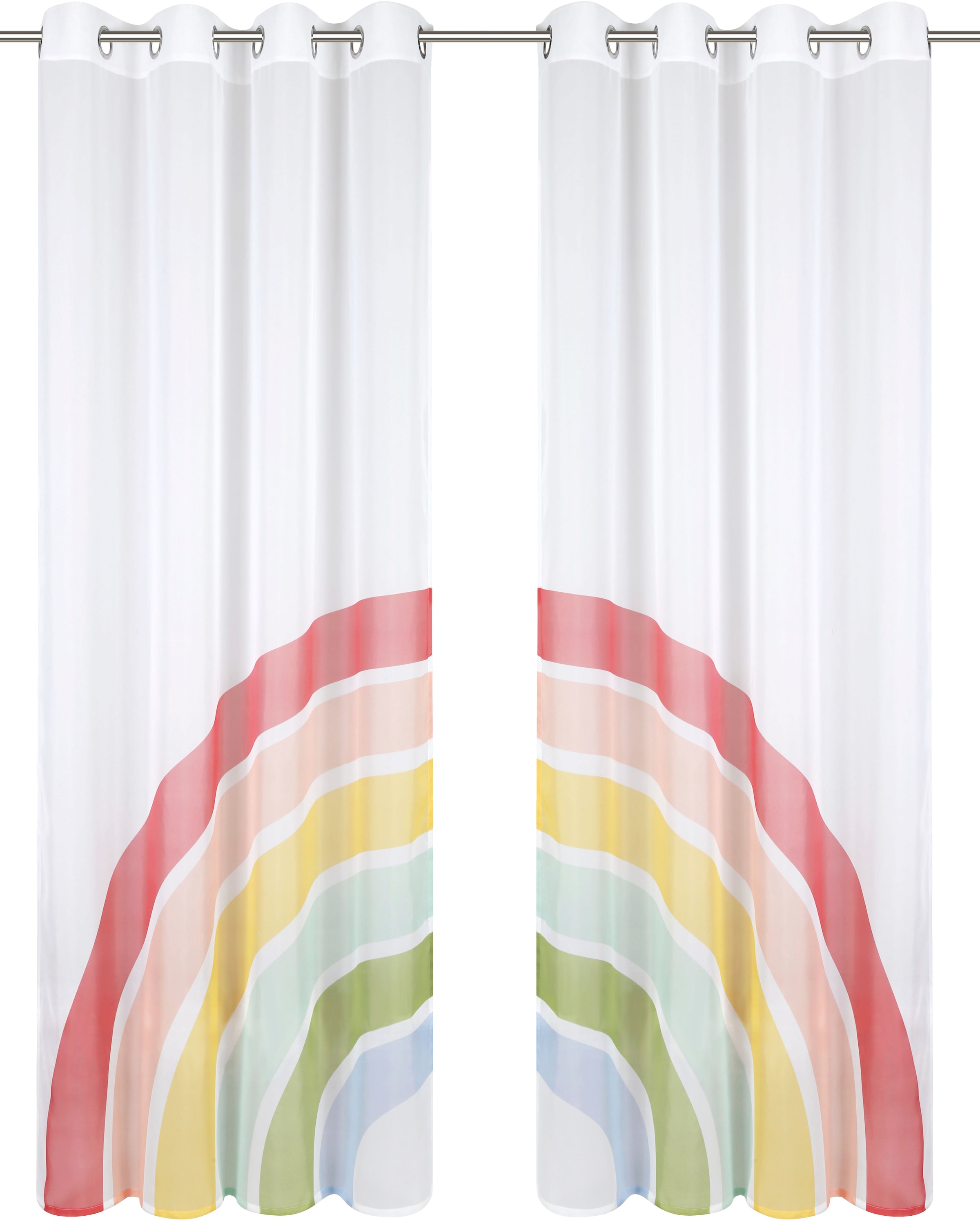 Lüttenhütt Gardine Kindergardine,bedruckt, bequem »Regenbogen«, Set transparent, St.), schnell (2 und 2-er bestellen gewebt