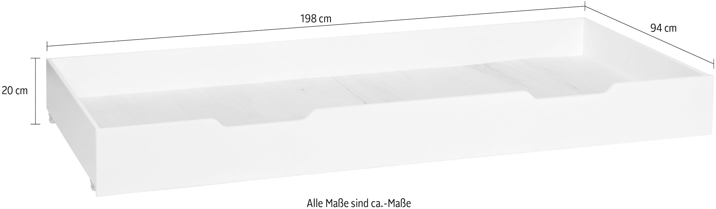 WOOOD Bettschubkasten »Nikki mit gebürstetem Massivkiefer und Rollen B 94 x T 198 x H 20 cm« Als Stauraum- oder Gästebettschublade nutzbar, MDF-Boden, Pfleiglicht