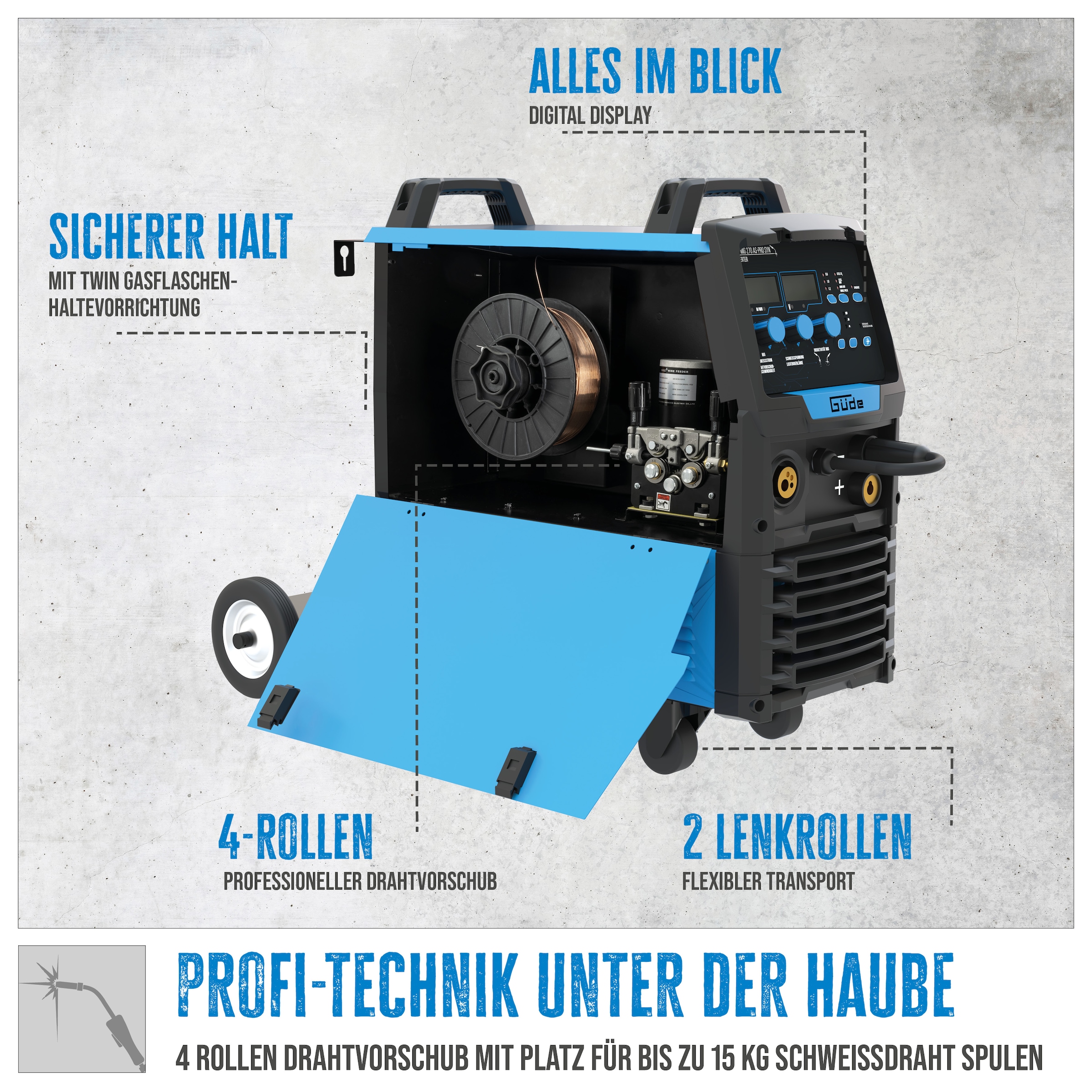 Güde Inverterschweißgerät »Universalschweissgerät »Uni-Mig 270 AS-Pro SYN«« pulverbeschichtetem Stahlblech
