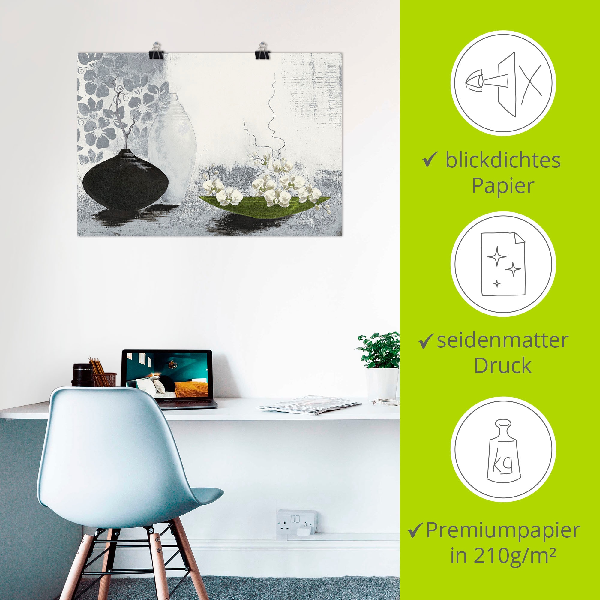 Artland Wandbild »Modernes bauchiges Gefäß mit Orchideen«, Vasen & Töpfe, (1 St.), als Leinwandbild, Poster in verschied. Größen