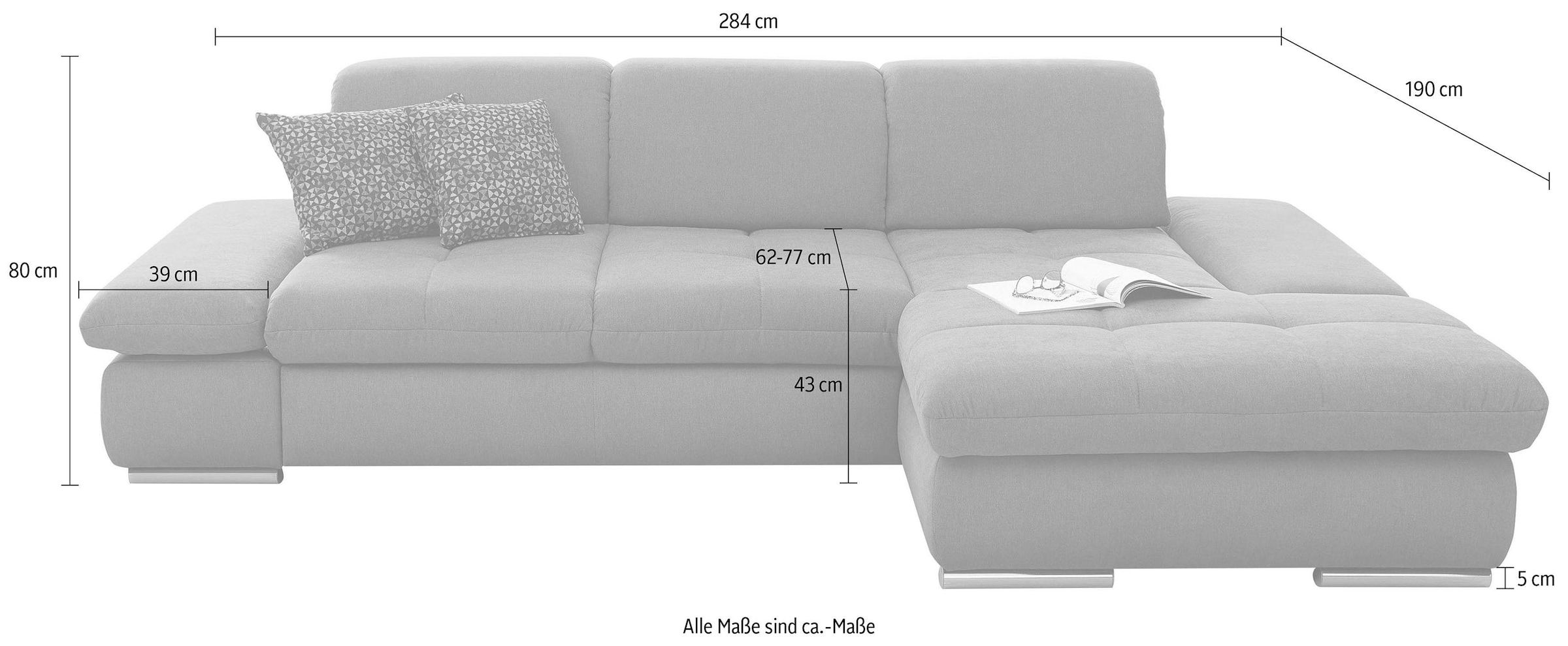 set one by Musterring Ecksofa »SO4100 V«, mit verstellbaren Kopfteilen, wahlweise mit Funktionen, Cord-Bezug