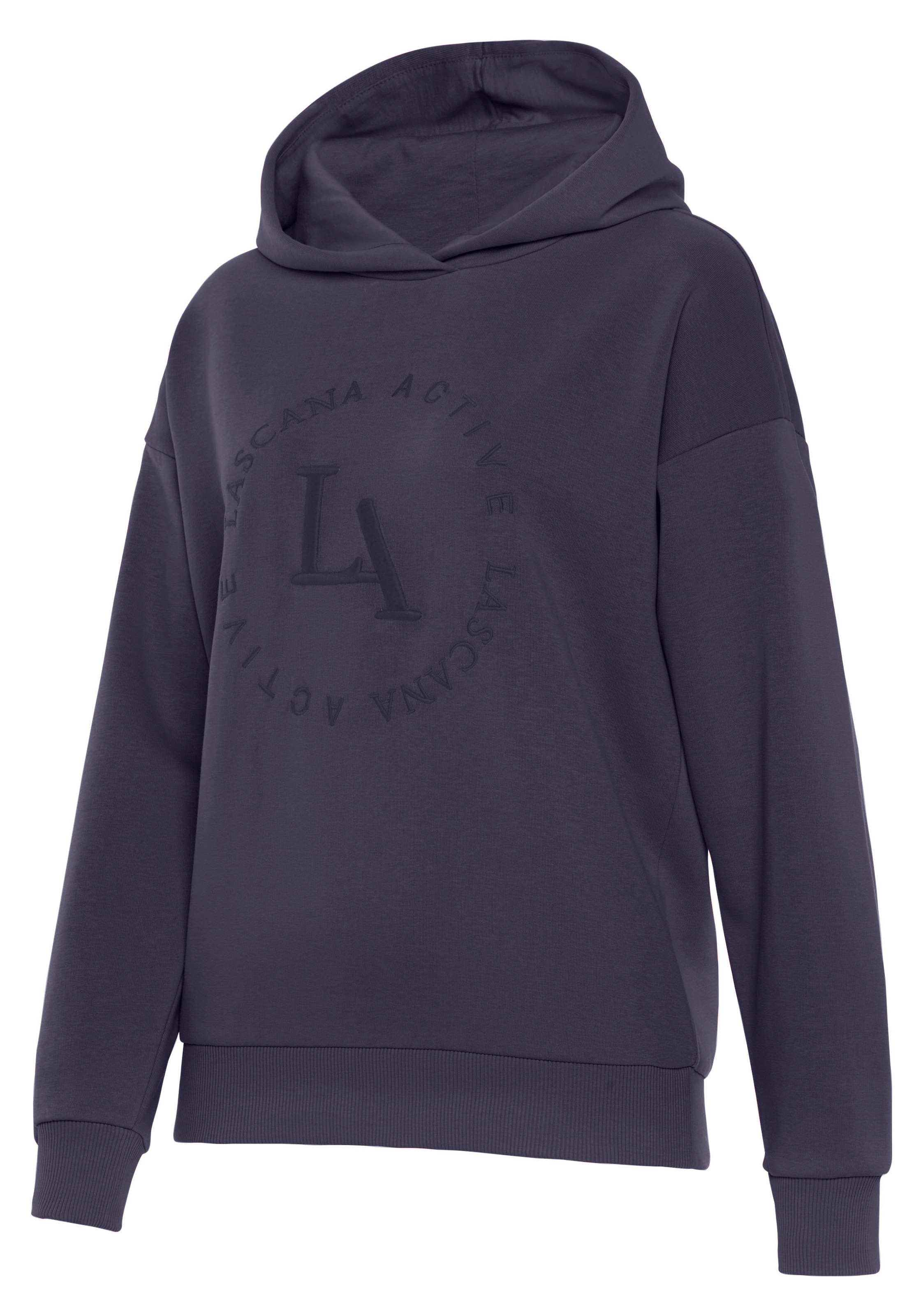 LASCANA ACTIVE Kapuzensweatshirt, Performance Hoodie mit runder Logostickerei und weichen Rippbündchen