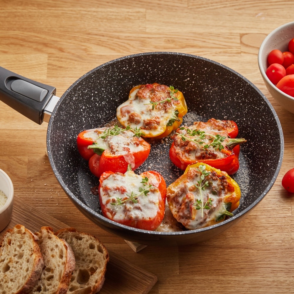 RESTO Kitchenware Bratpfanne »Aries, tiefe Wokpfanne mit vierschichtiger Marmor-Antihaftbeschichtung«, Aluminium, (1 tlg.), mit einem abnehmbaren Griff - backofenfest, spülmaschinenfest