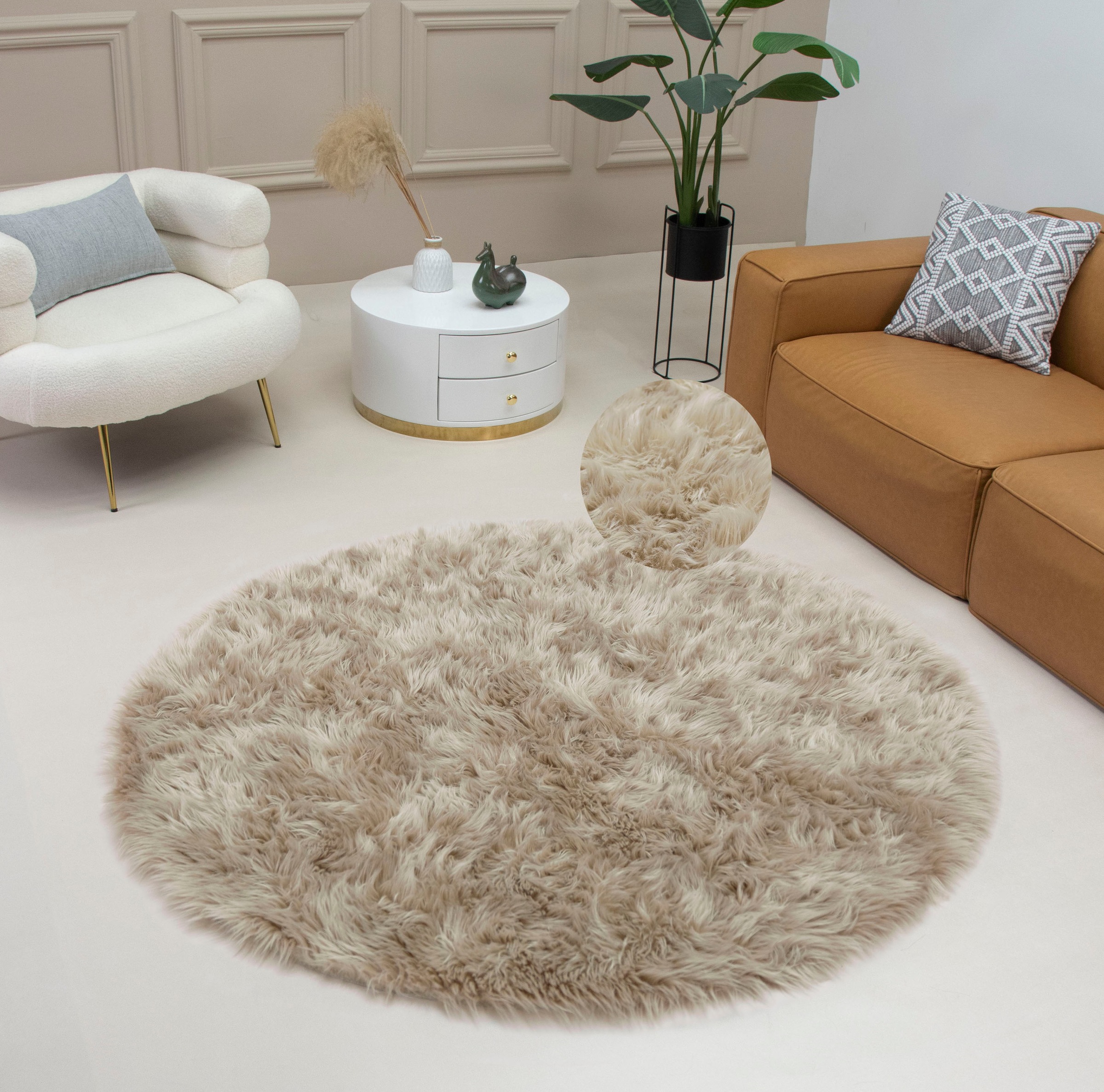 my home Fellteppich »Dena, Hochflor Teppiche«, rund, 60 mm Höhe, Kunstfell, weich, Uni-Farben, Wohnzimmer, Schlafzimmer, Esszimmer