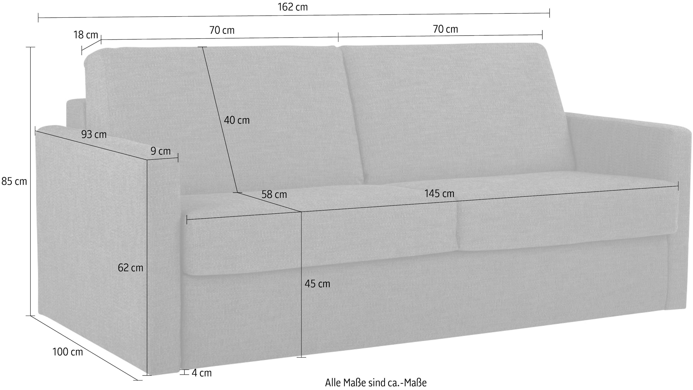 Places of Style Schlafsofa »Goldpoint 162 cm, Dauerschläfer, Liegefläche 120/200cm,«, 2-Sitzer mit Bettfunktion, Bonell-Federkernmatratze