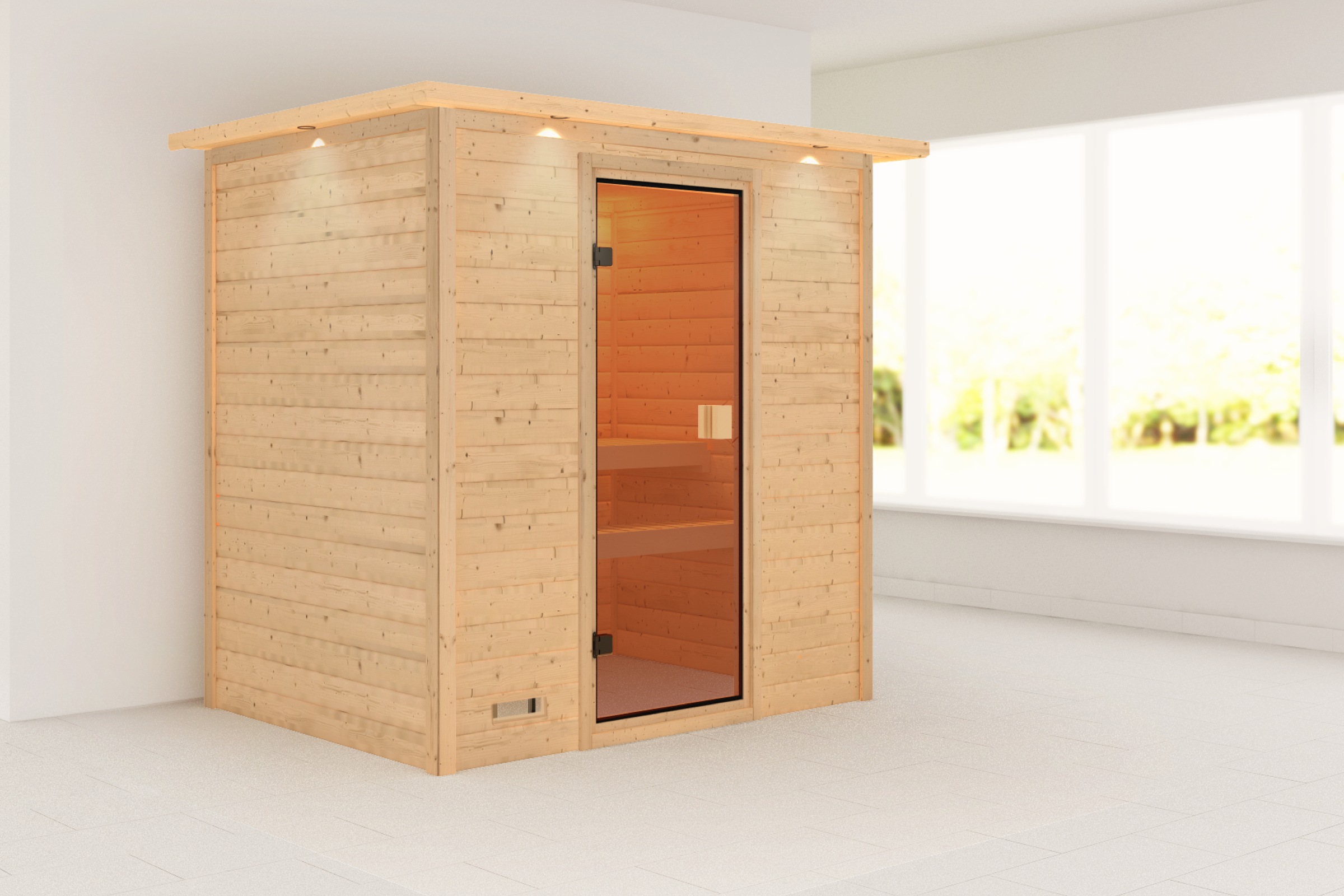 Karibu Sauna »"Sunie" mit bronzierter Tür und Kranz, naturbelassen« aus hoc günstig online kaufen