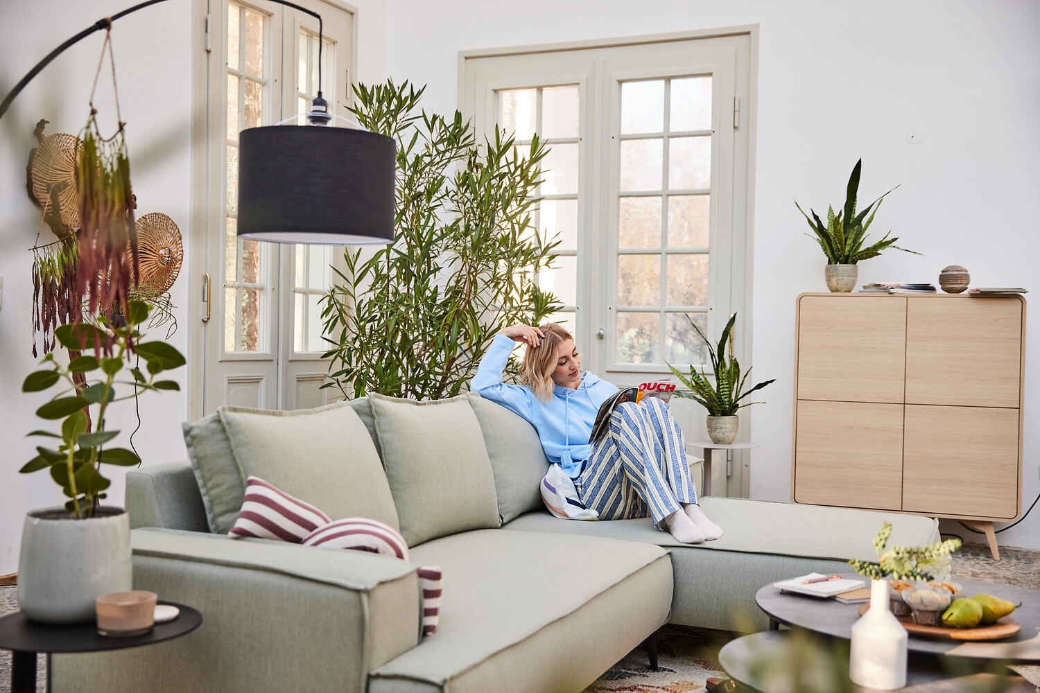 Home affaire Ecksofa »TVINNU, L-Form, 275cm, in Cord und Leinenoptik« wahlweise Recamiere rechts/links, schwarze Füße, bequemer Sitzkomfort