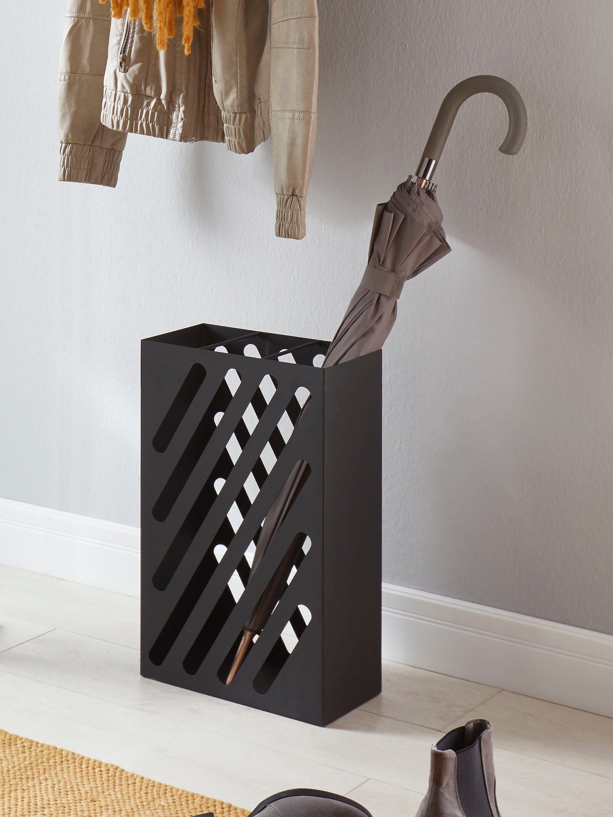 HAKU Schirmständer »Regenschirmständer, Schirmkorb« rechteckig - aus Metall Schwarz - B/T/H 30/16/48 cm