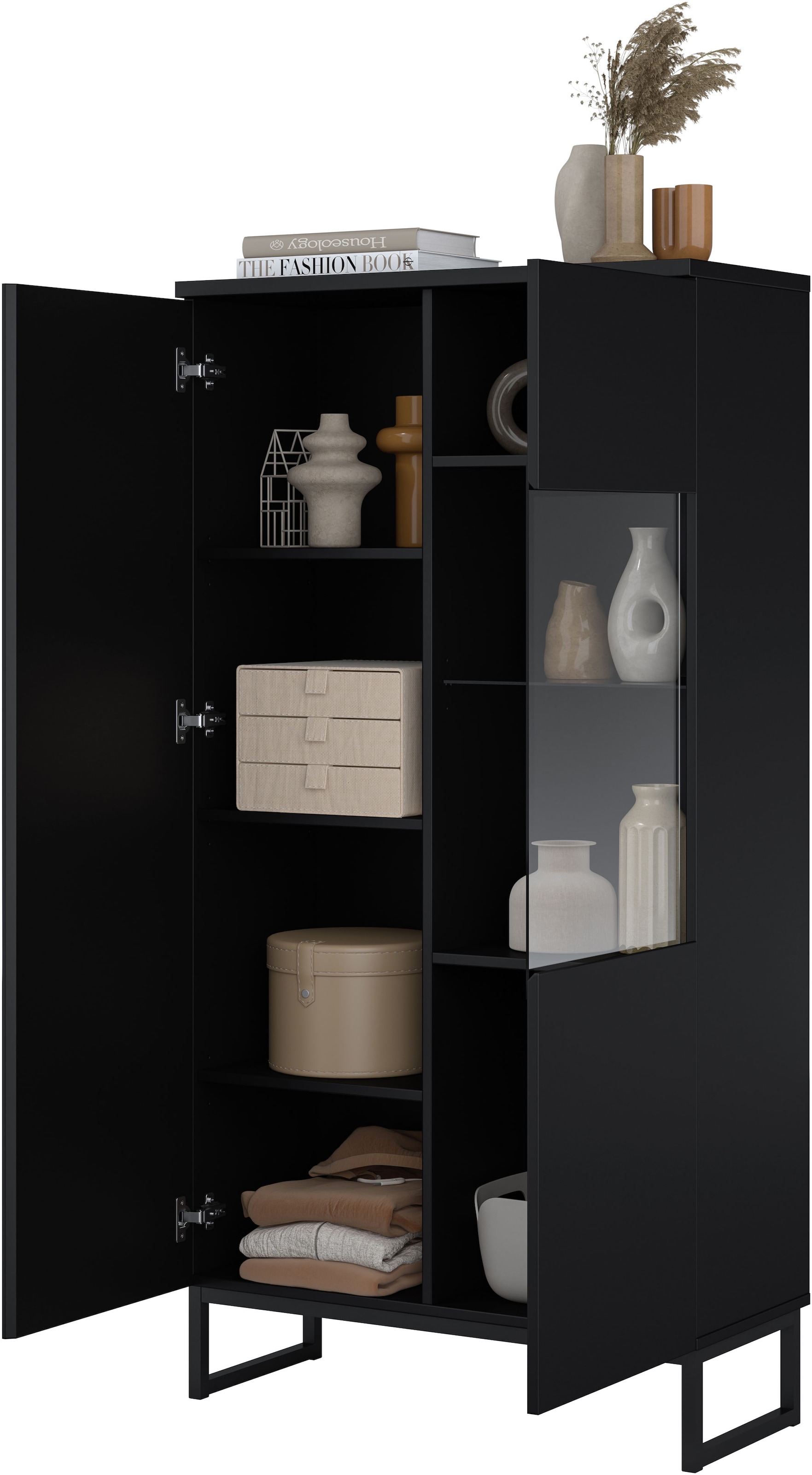 OTTO home Vitrine »Modo II, Breite 80 cm, moderner griffloser Vitrineschrank« Vitrine viel Stauraum, Einlegeböden verstellbar, Glastür, Metallkufen