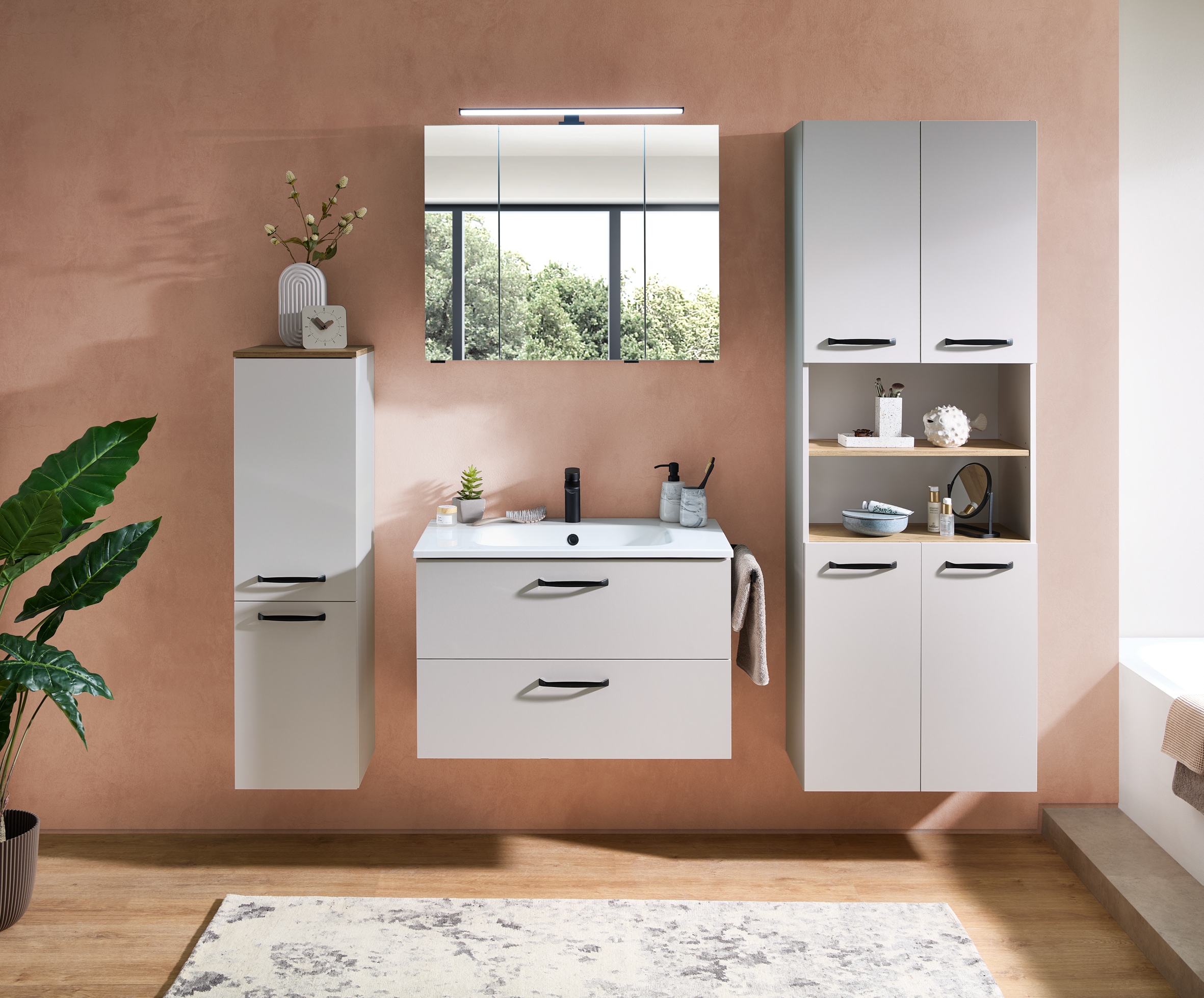 Saphir Hochschrank »Quickset 500, Badschrank 61,6 cm breit, 4 Türen« 4 Einlegeböden, 1 offenes Fach, Badezimmer-Hochschrank