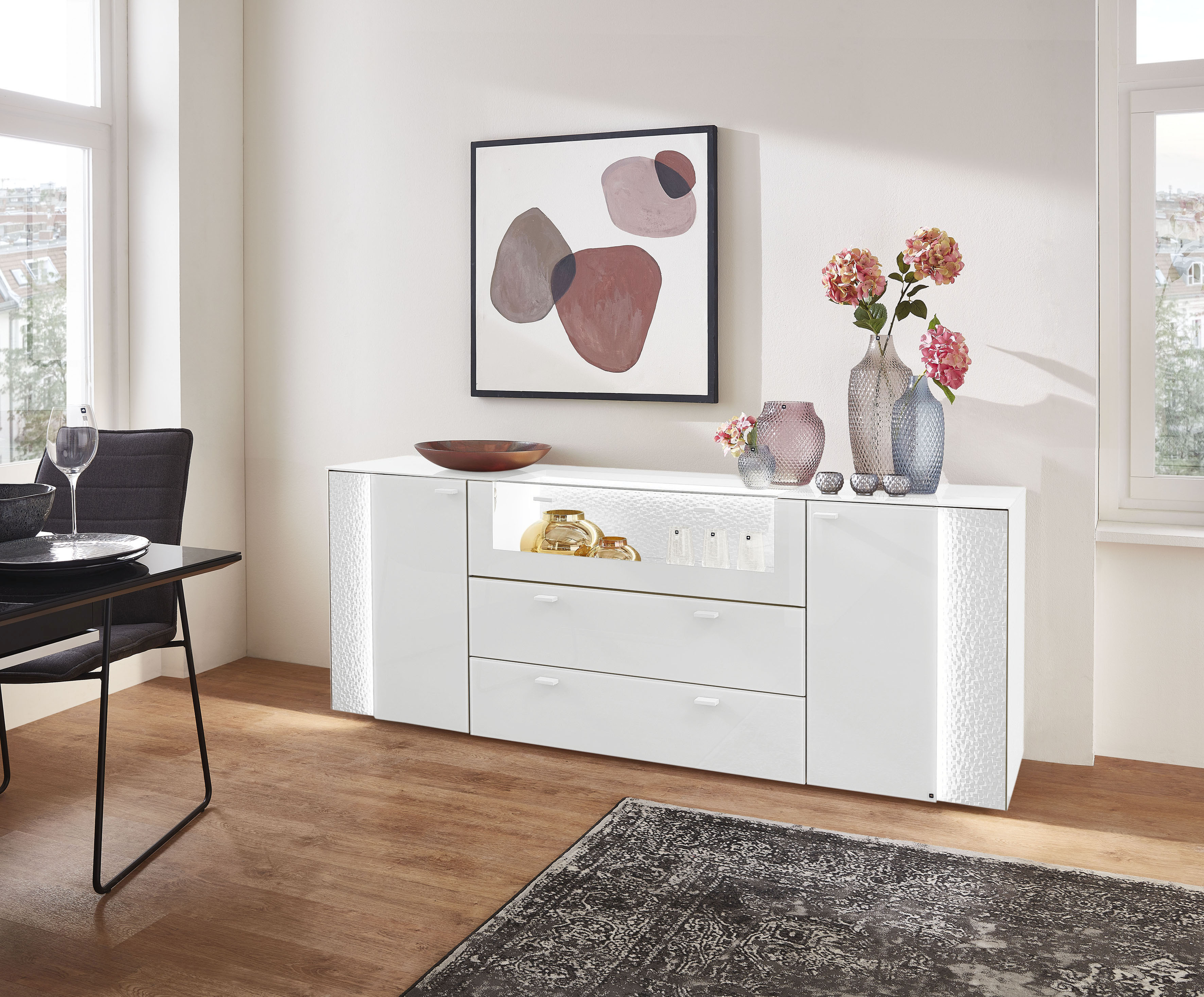 LEONARDO Sideboard »AUREA«, mit Pailletten-Akzent, wahlweise mit Beleuchtung