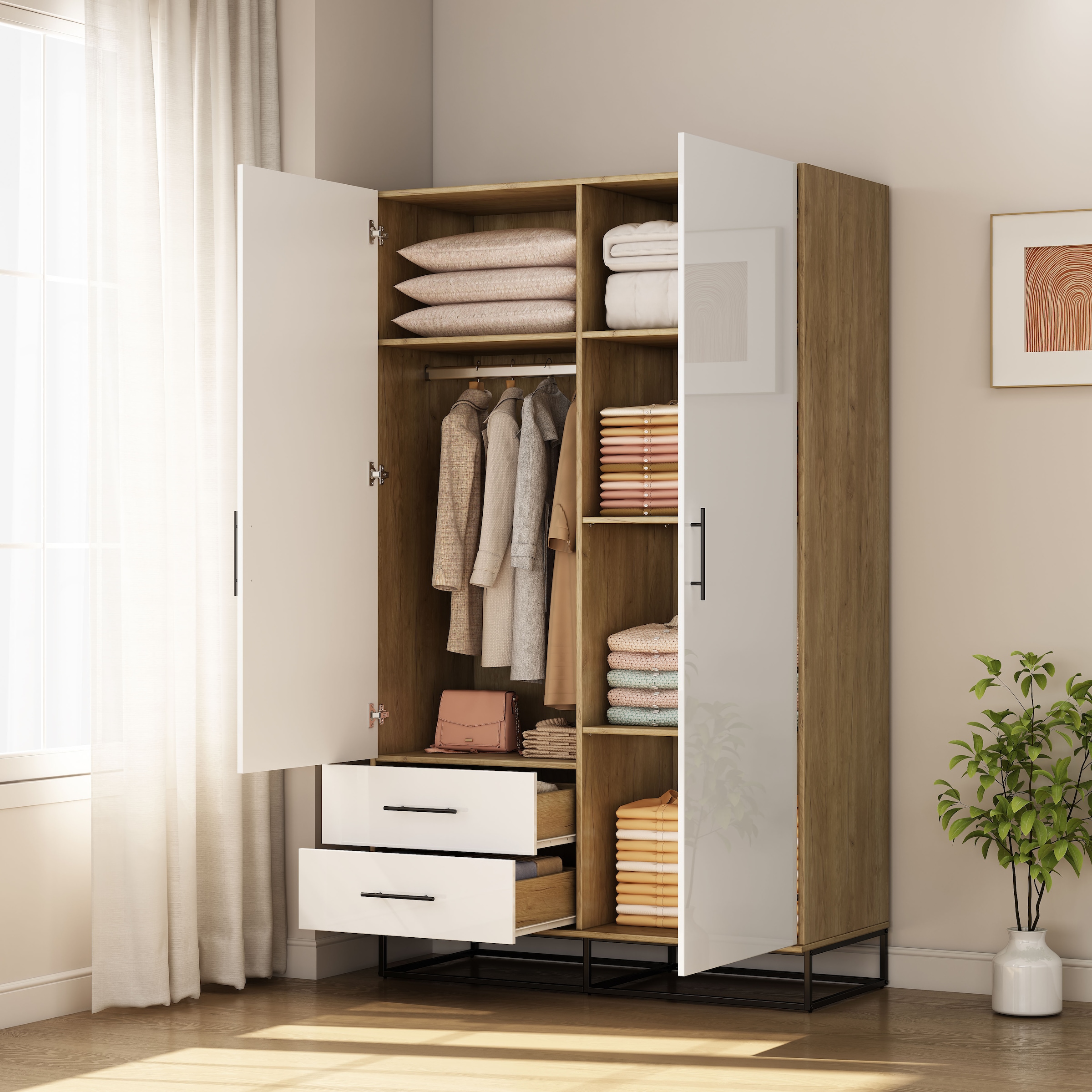 OTTO home Kleiderschrank »Lucca Schlafzimmerschrank Garderobe Hochglanz Bestseller« Hochwertige schwarze Griffe und Kufengestell aus Metall, 