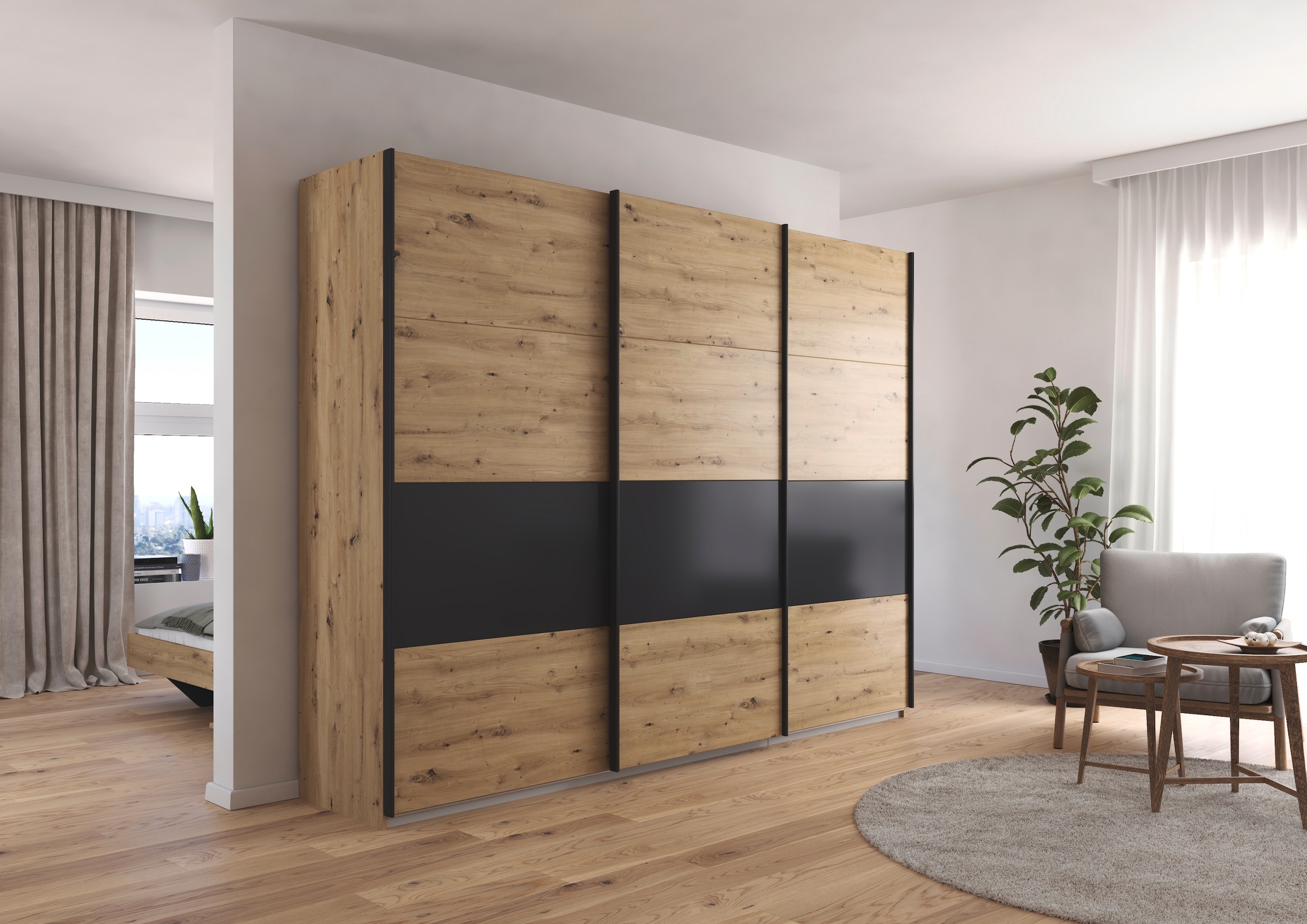 rauch Schwebetürenschrank »Schwebetürenschrank Kleiderschrank Schrank Garderobe CORTONA«, inkl. Inneneinteilung, 2 Stoffboxen und zusätzlichen Einlegeböden
