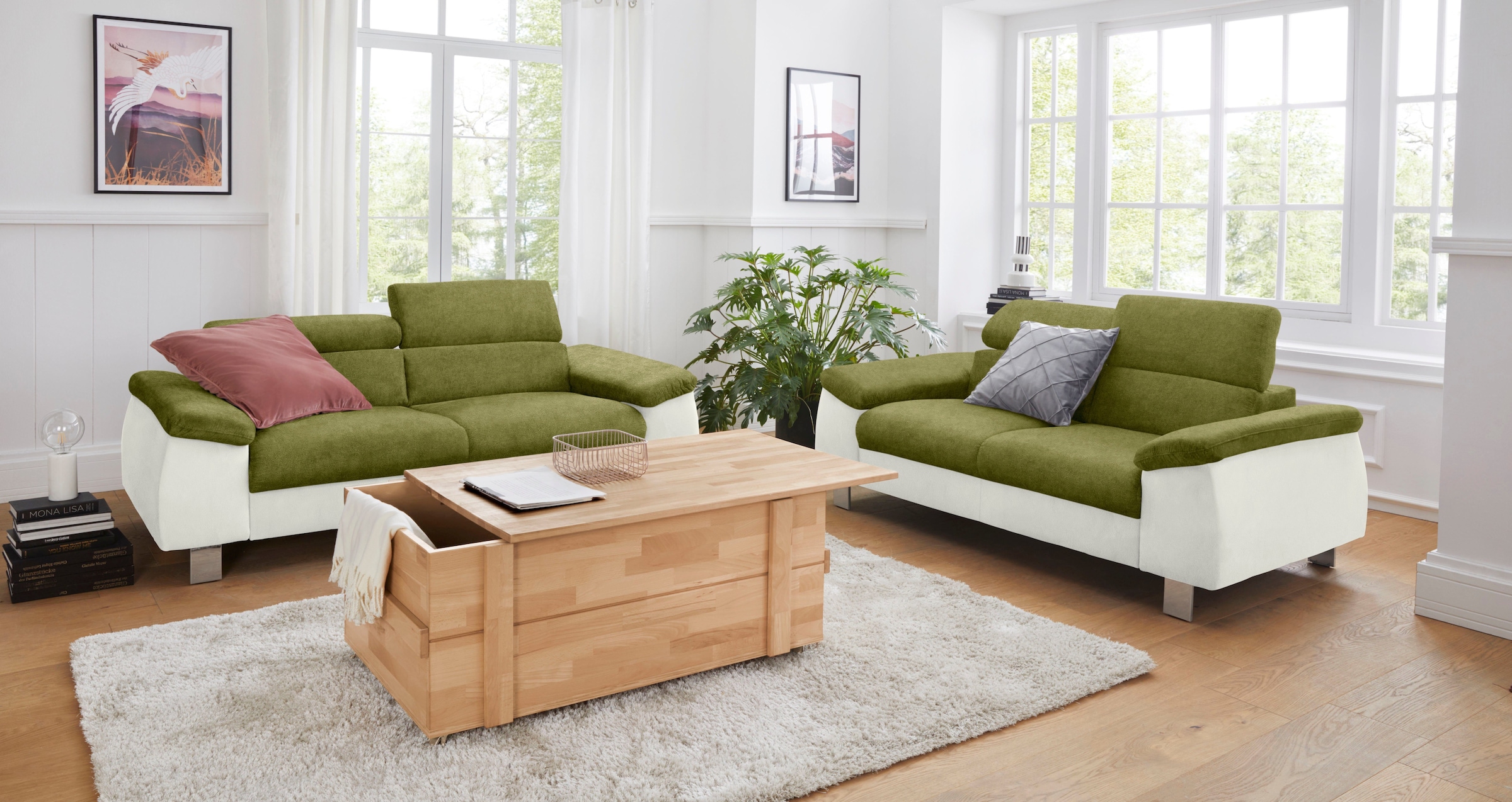 COTTA Polstergarnitur »Komaris«, (Set), Set bestehend aus: 2-Sitzer mit Kopfteilverstellung & Hocker