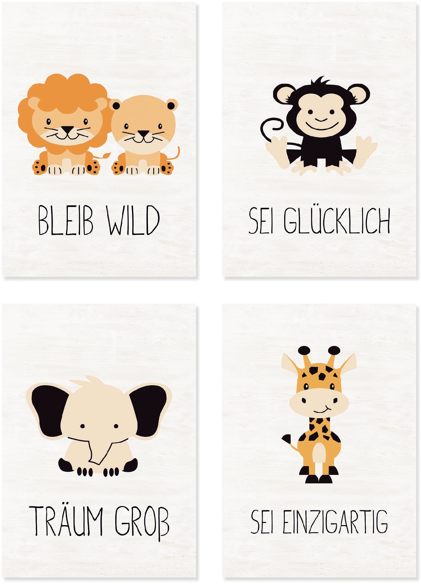 Poster »Tiere«, Tiere, (Set, 4 St., 4 Teile), 4er Set in zwei Größen